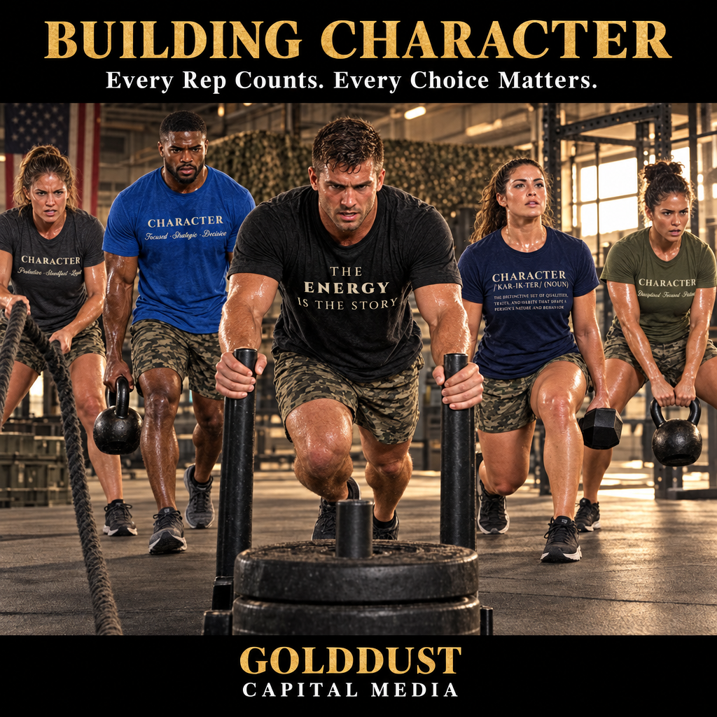 Military members strength training in Character Collection tees