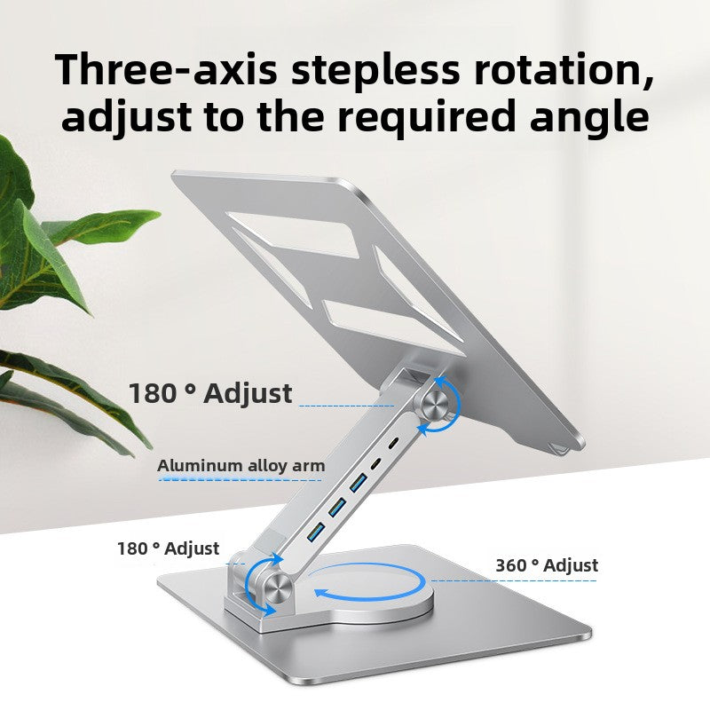 Laptop Docking Station Stand – 360° Rotating Foldable USB 3.0 Hub with Height Adjustment, Aluminum Alloy