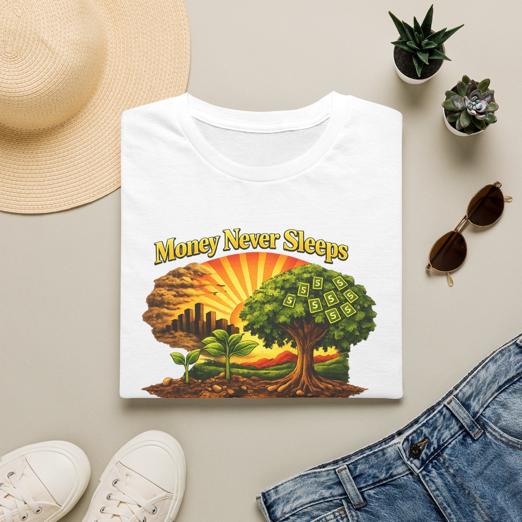 Money Never Sleeps Tree Illustration T-Shirt | Plant Seeds Today Graphic Tee