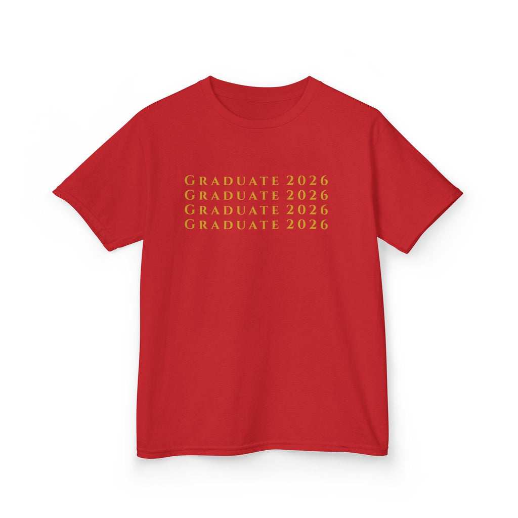 Graduate 2026 Kids Tee | Minimalist Repeating Gold Text, Graduation Shirt, Class of 2026