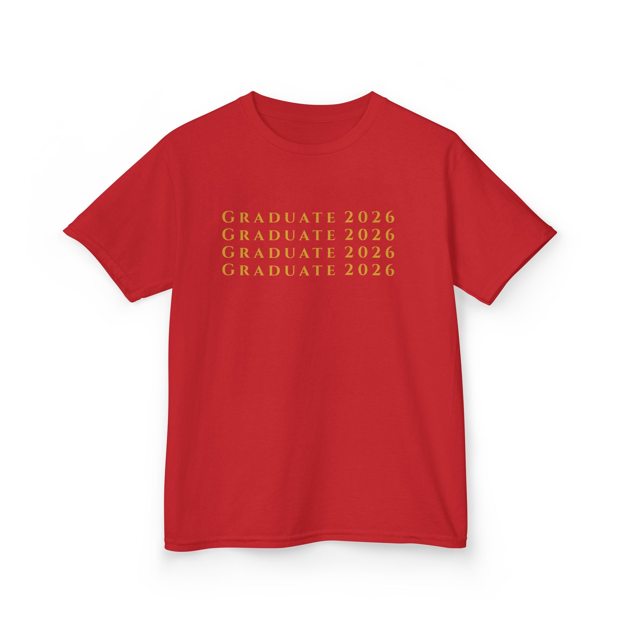 Graduate 2026 Kids Tee | Minimalist Repeating Gold Text, Graduation Shirt, Class of 2026