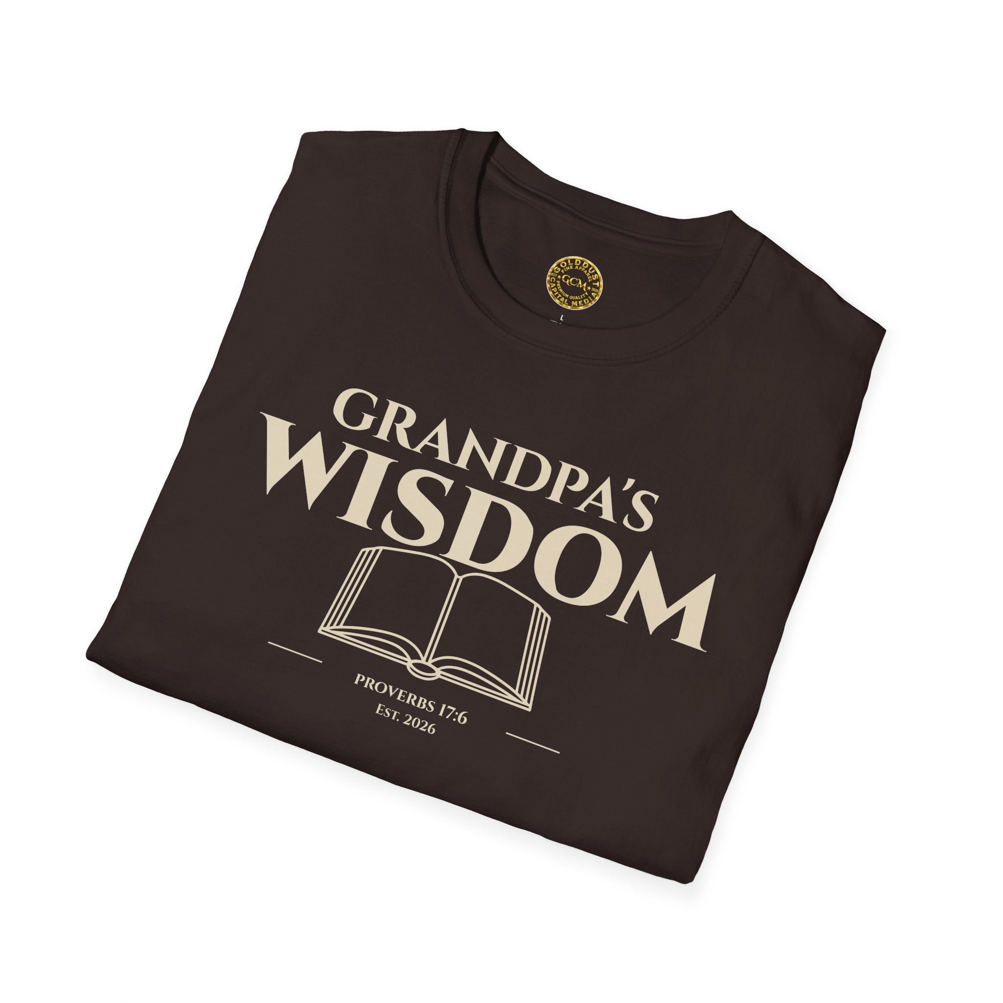 Grandpa's Wisdom T-Shirt — Vintage Book Graphic, Proud Grandpa Gift for Father's Day & Grandparent Celebrations | Proverbs 17:6)