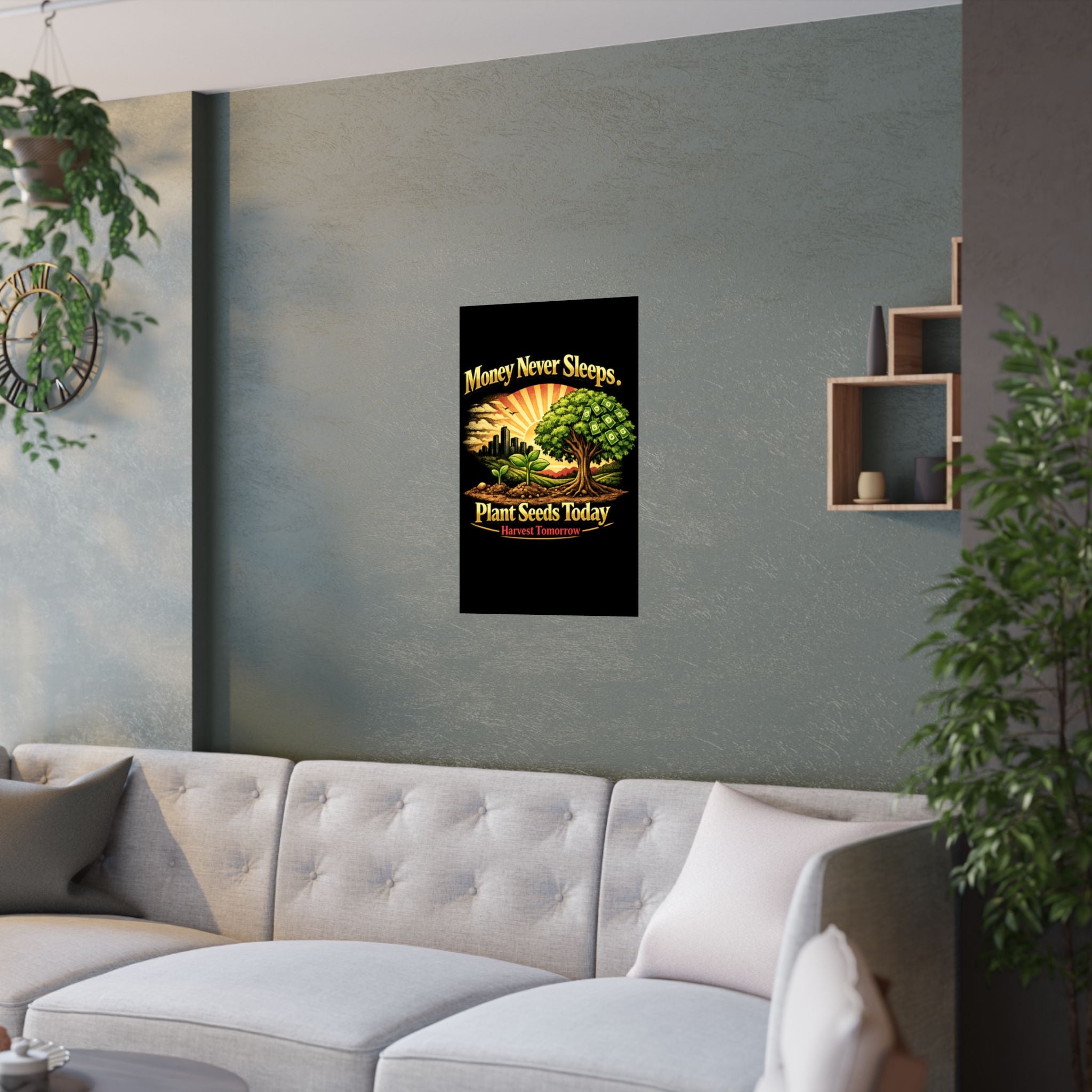 Plant Seeds Today Poster – Money Never Sleeps Growth Mindset Wall Art