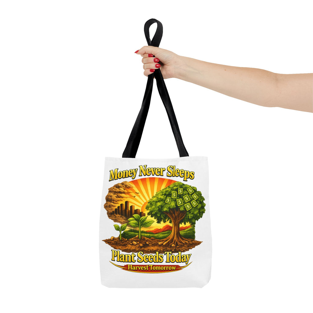 Money Never Sleeps Plant Seeds Today Tote Bag | Money Tree Illustration