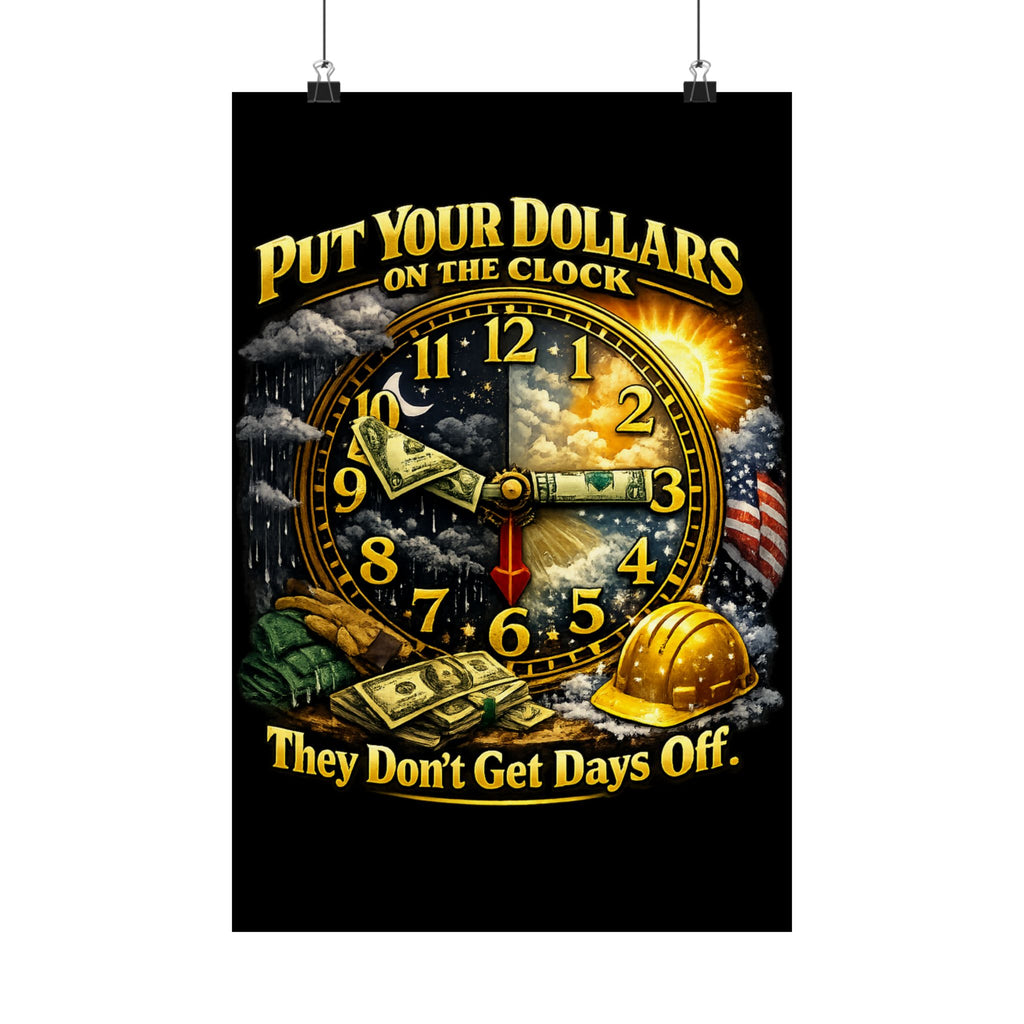 Put Your Dollars On The Clock Poster – Money Never Sleeps Motivational Wall Art