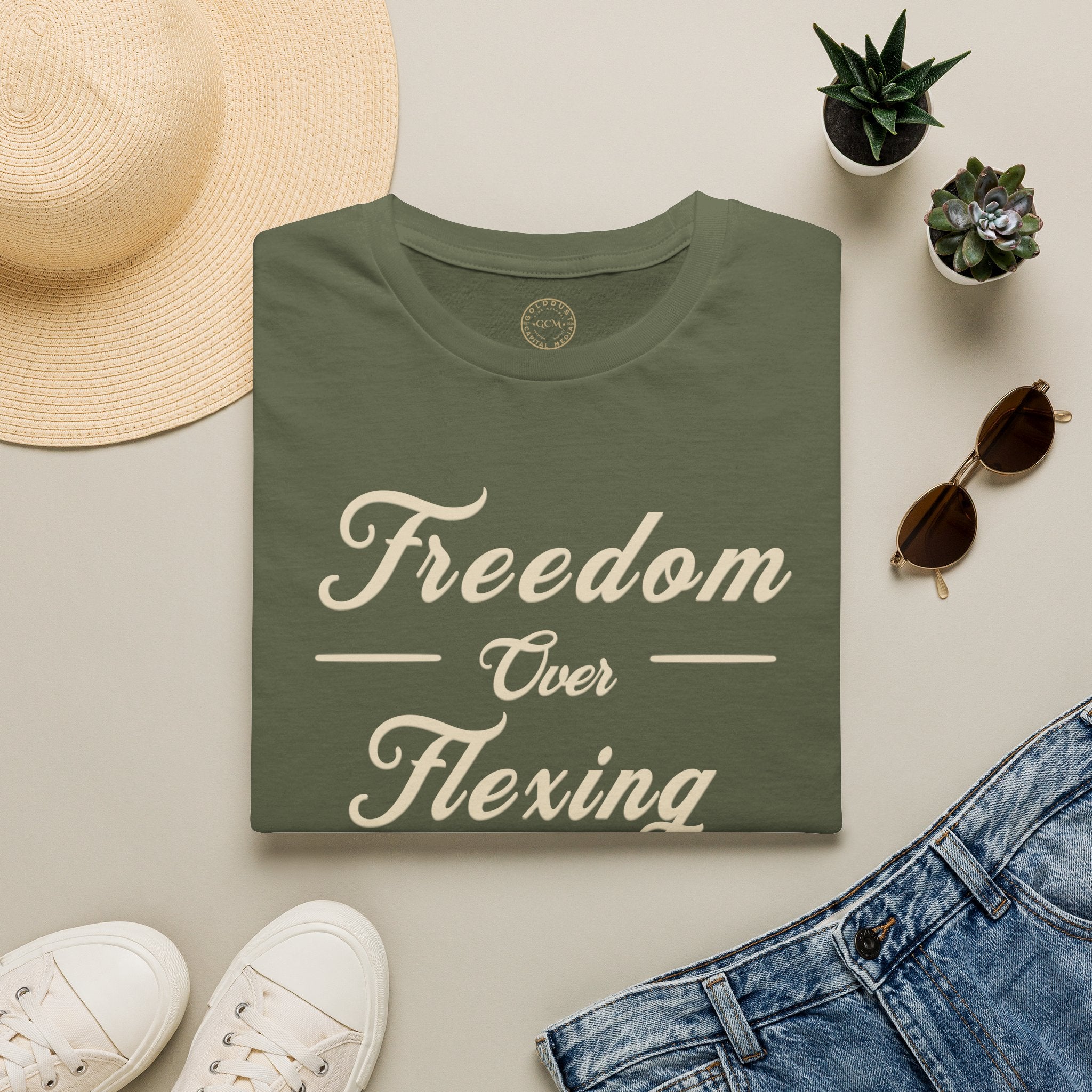 Freedom Over Flexing T-Shirt — Inspirational Casual Statement Tee
