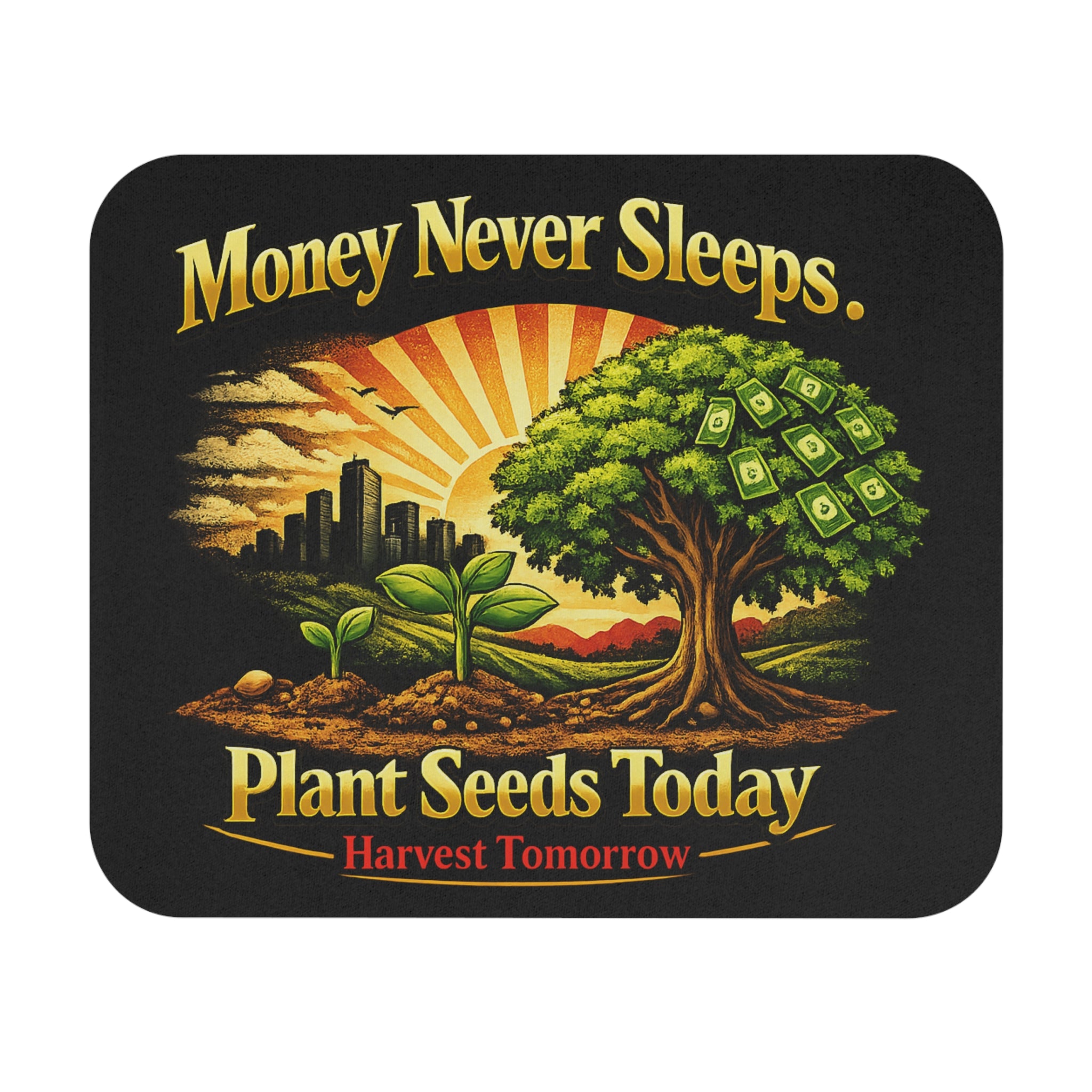 Plant Seeds Today Mouse Pad – Money Never Sleeps Growth Mindset Desk Mat