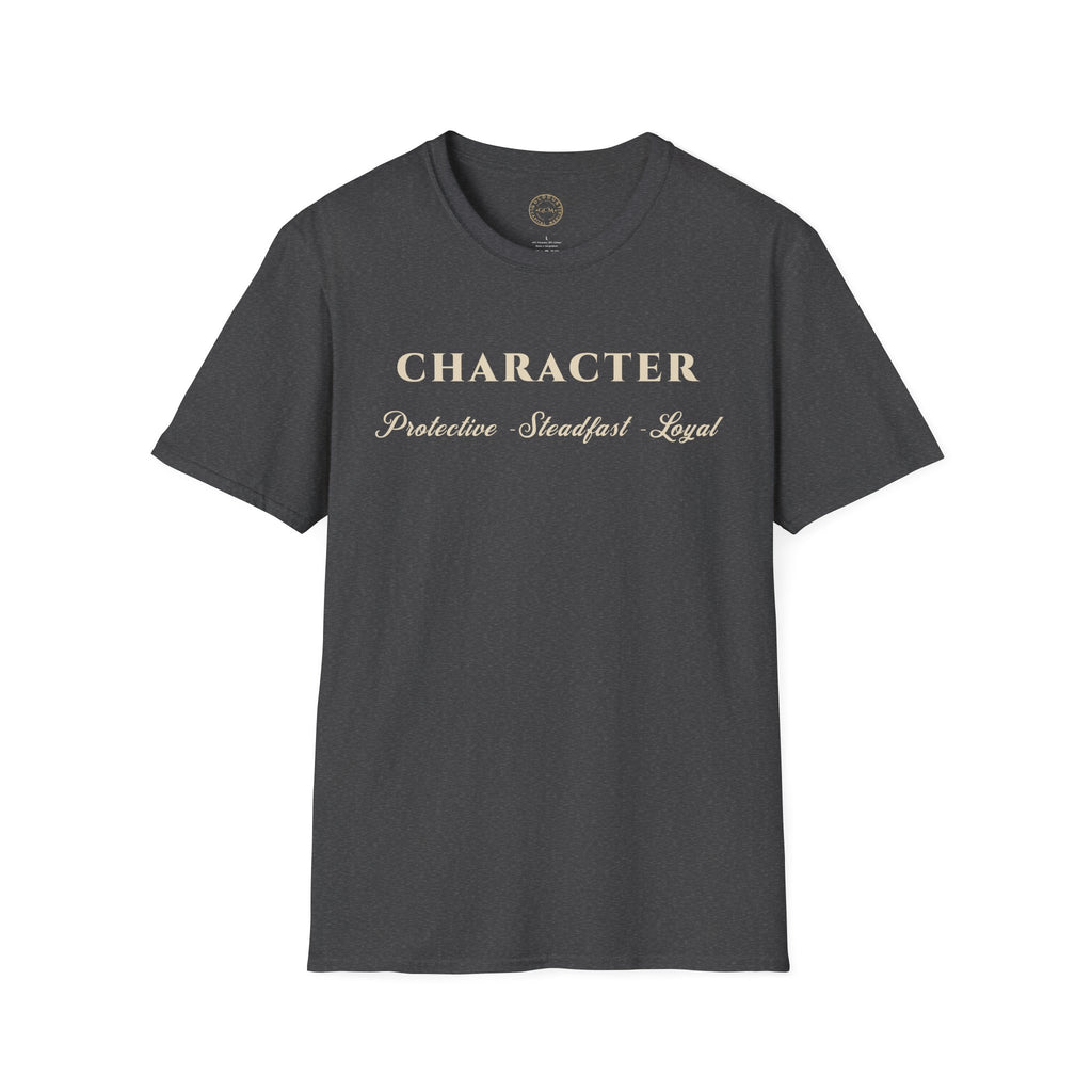 Character T-Shirt — "Protective • Steadfast • Loyal" Vintage Military Green