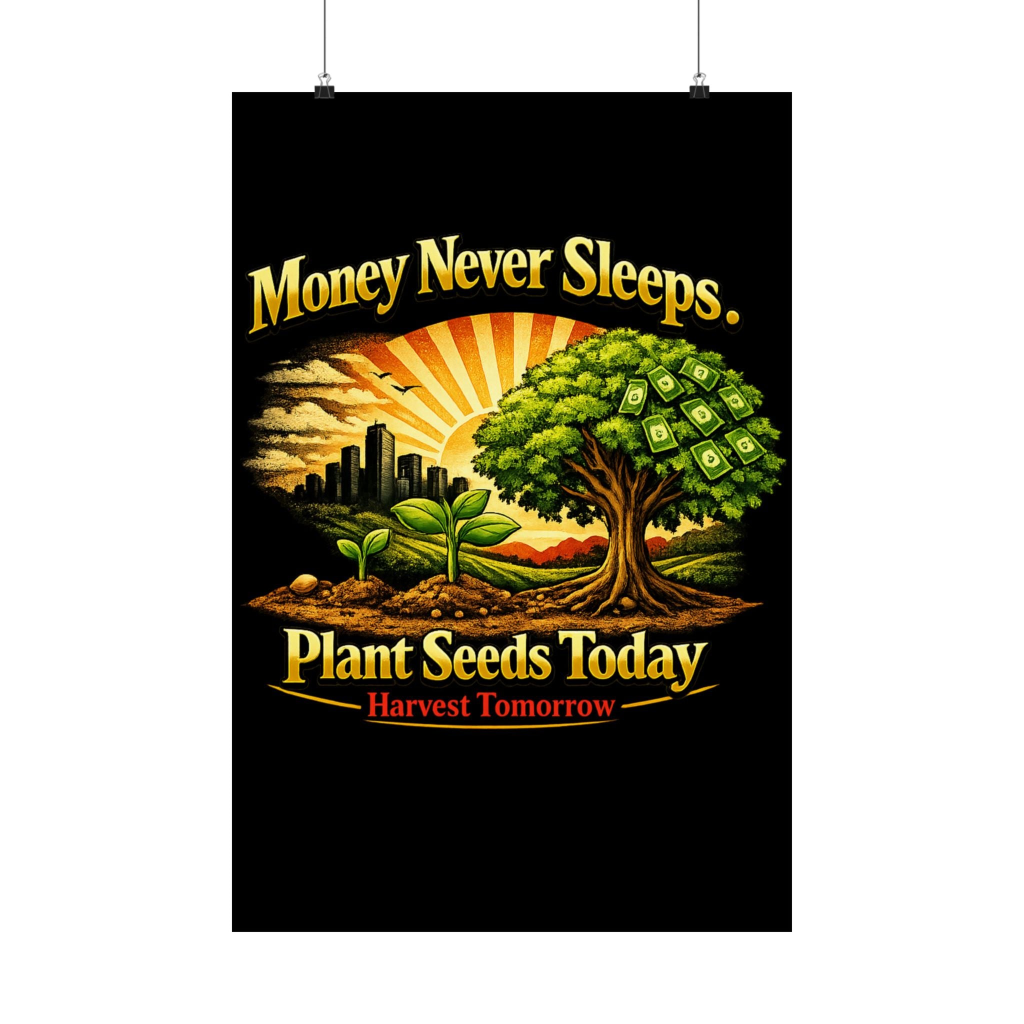 Plant Seeds Today Poster – Money Never Sleeps Growth Mindset Wall Art