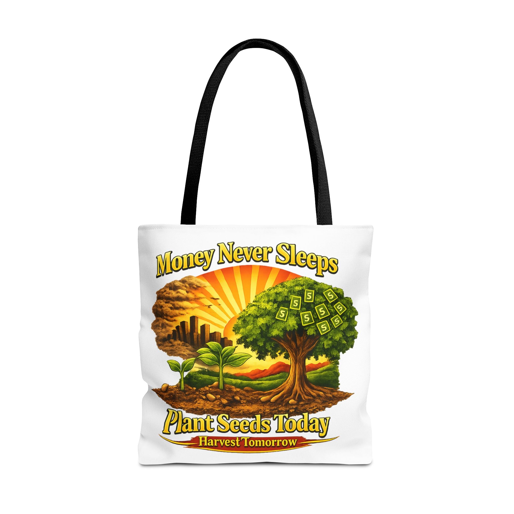 Money Never Sleeps Plant Seeds Today Tote Bag | Money Tree Illustration