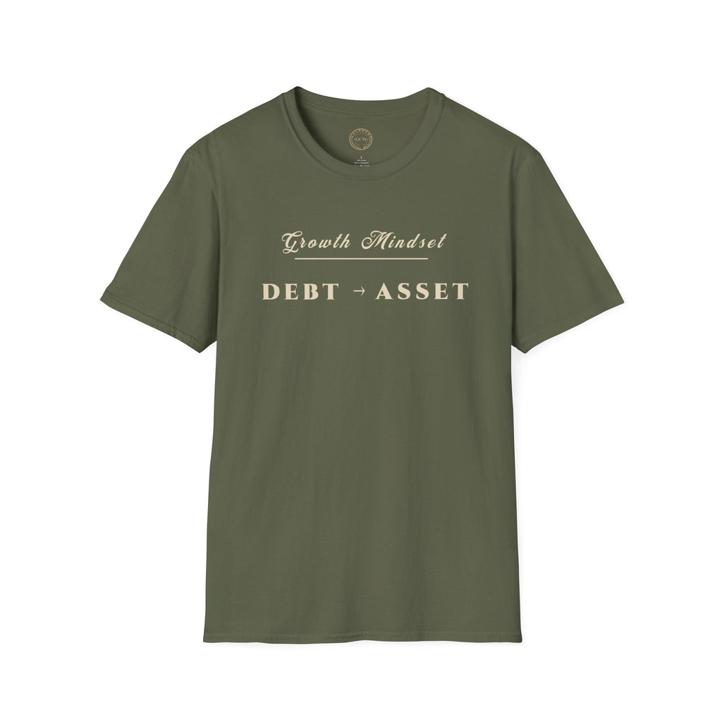 Growth Mindset T‑Shirt | DEBT → ASSET Motivational Financial Tee | Minimalist Executive T-Shirt