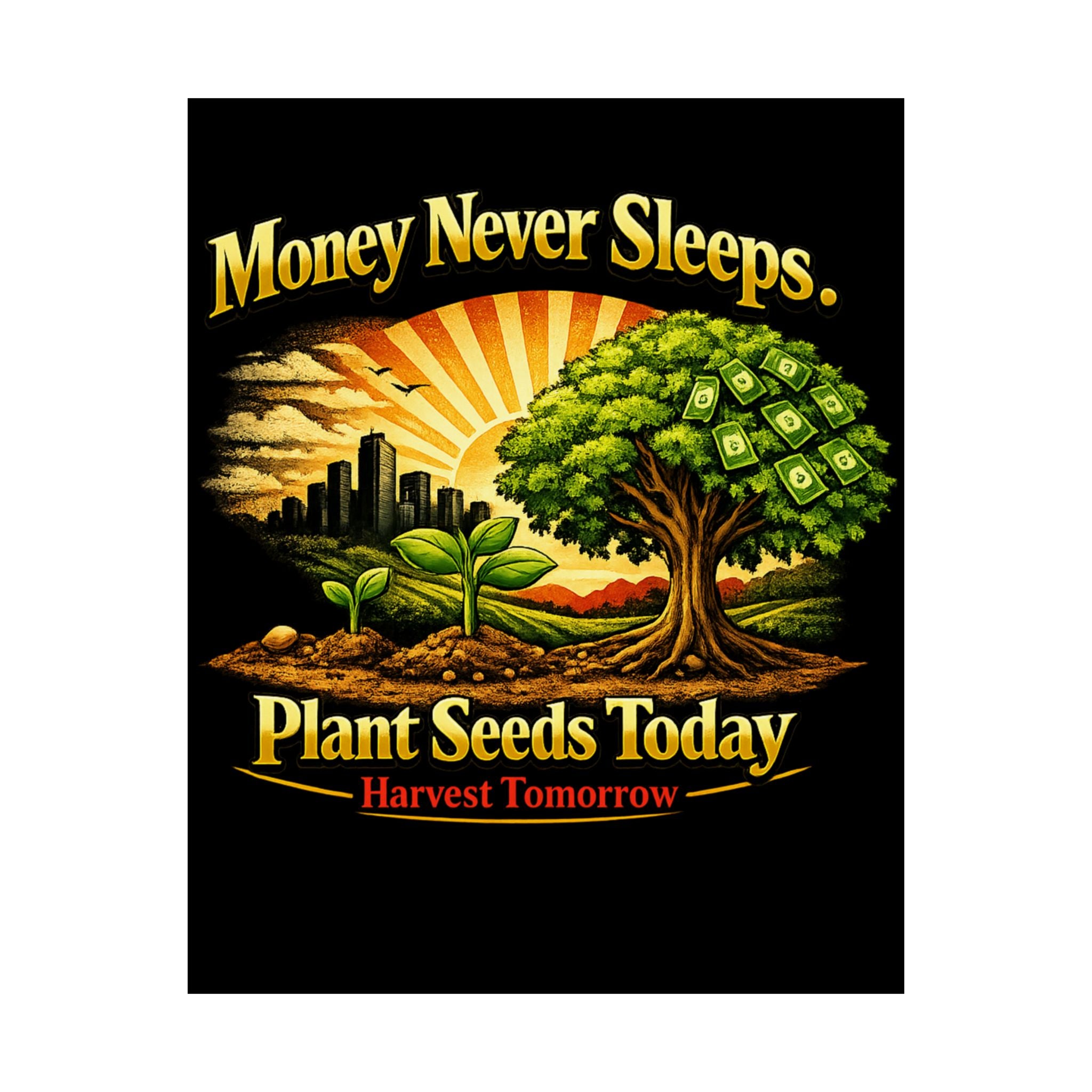 Plant Seeds Today Poster – Money Never Sleeps Growth Mindset Wall Art