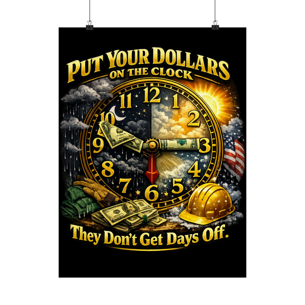Put Your Dollars On The Clock Poster – Money Never Sleeps Motivational Wall Art
