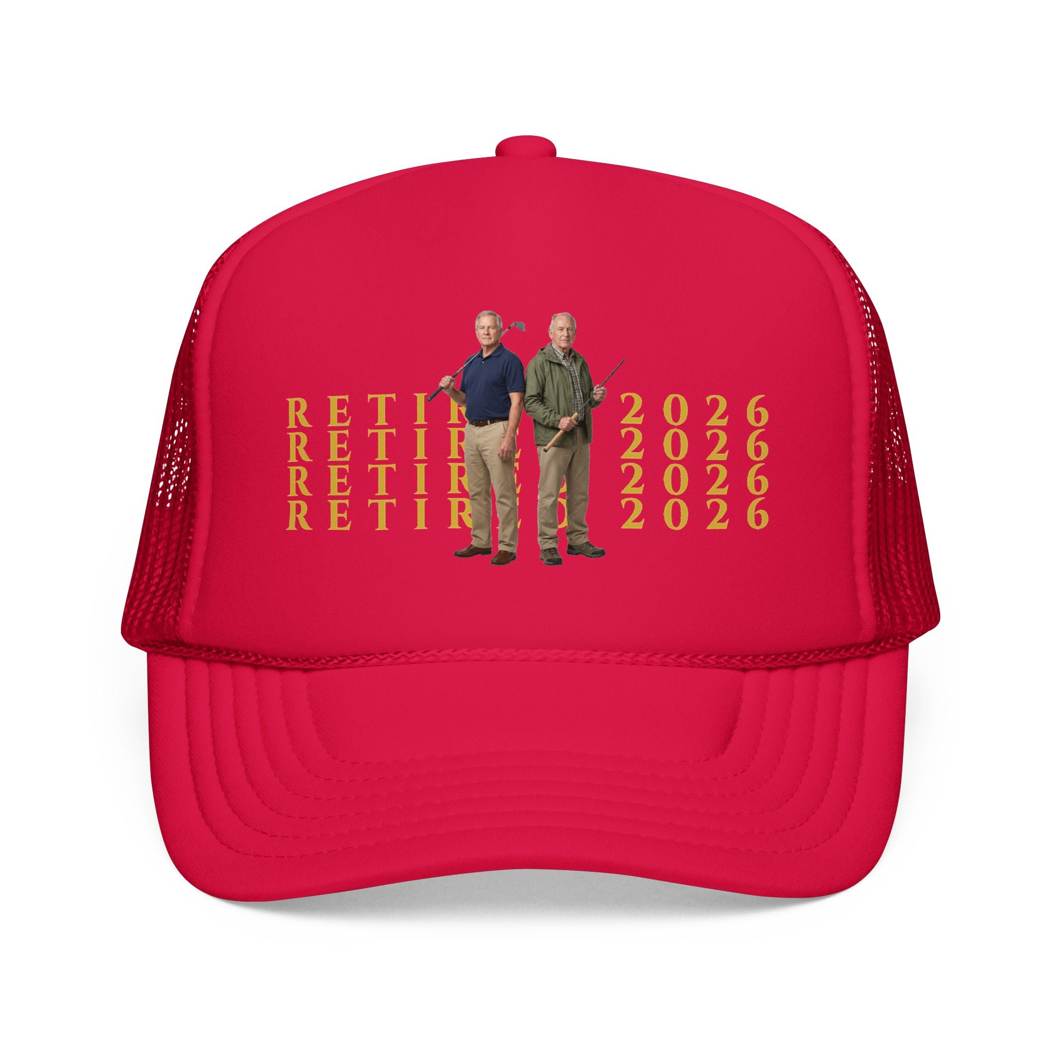 Retired 2026 Foam Personalized Image Trucker Hat | Retirement Year, Two Men Illustration