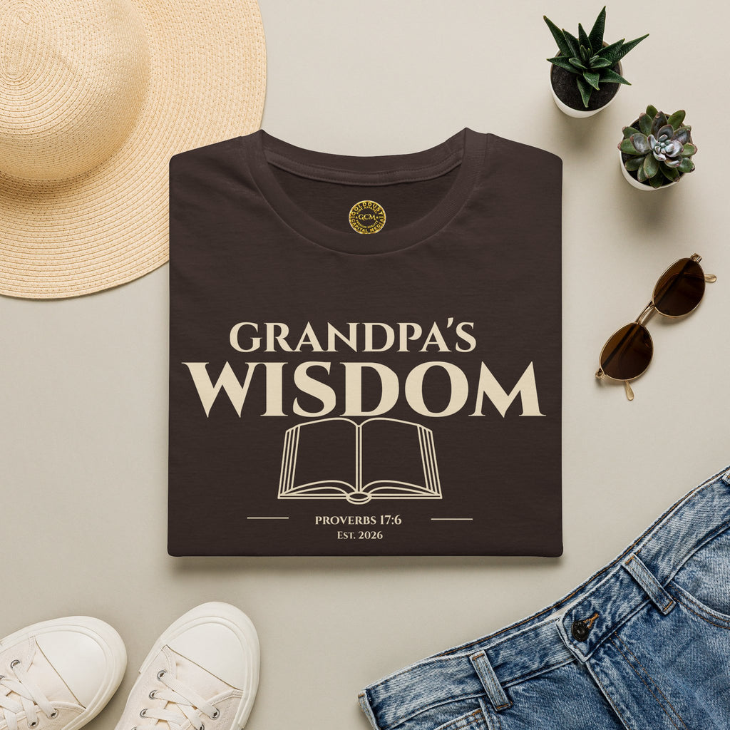 Grandpa's Wisdom T-Shirt — Vintage Book Graphic, Proud Grandpa Gift for Father's Day & Grandparent Celebrations | Proverbs 17:6)