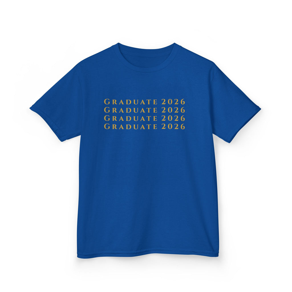 Graduate 2026 Kids Tee | Minimalist Repeating Gold Text, Graduation Shirt, Class of 2026