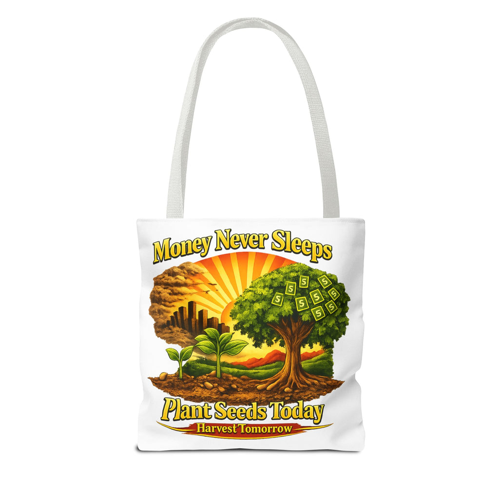 Money Never Sleeps Plant Seeds Today Tote Bag | Money Tree Illustration