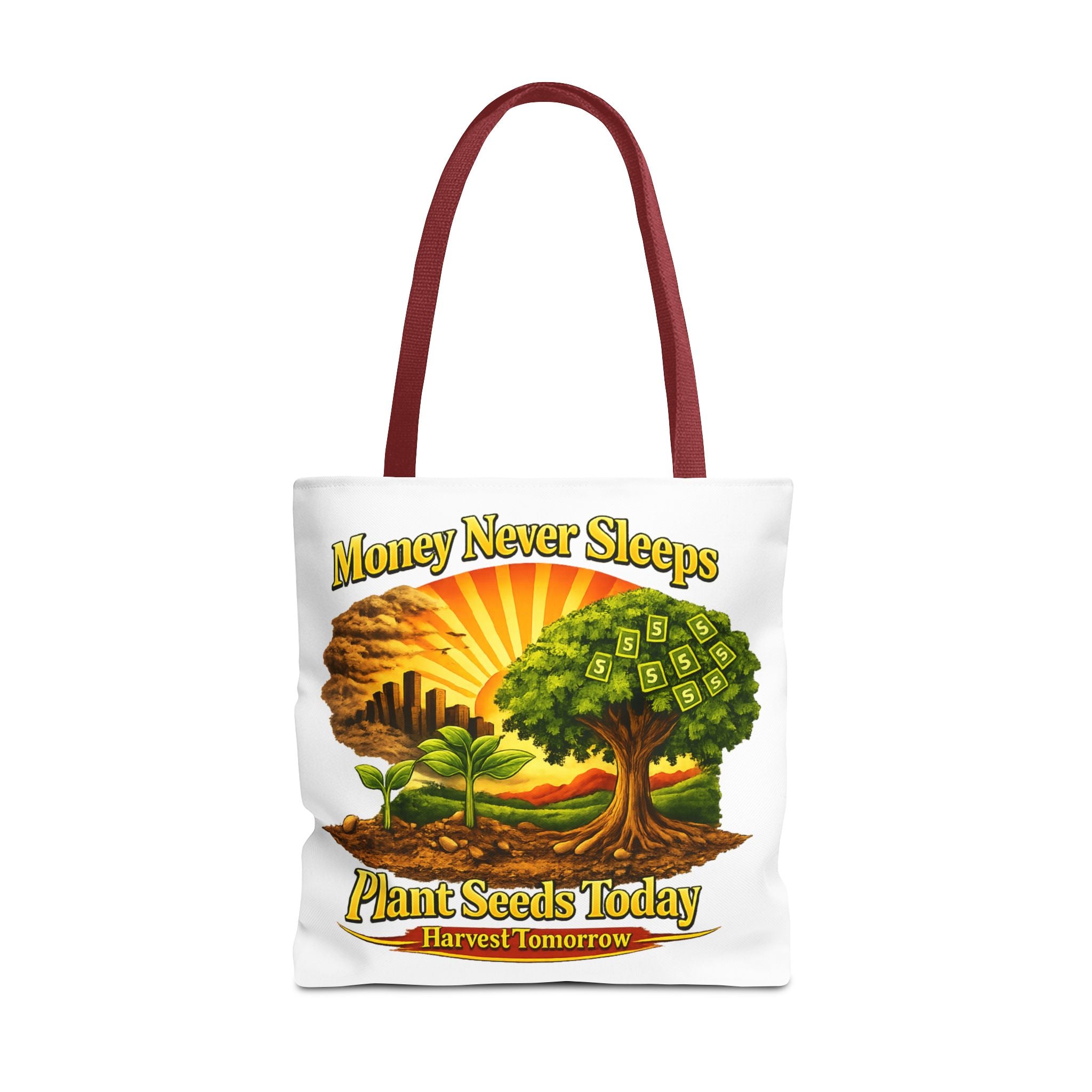 Money Never Sleeps Plant Seeds Today Tote Bag | Money Tree Illustration