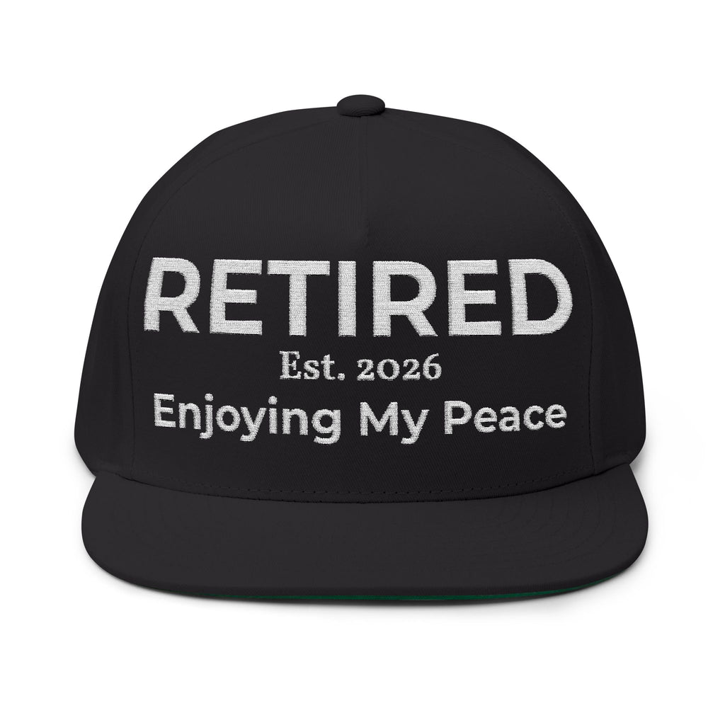 Retired 2026 Hat | Enjoying My Peace Cap | Retirement Gift for Women & Men | Flat Bill Snapback | Vintage Cotton Twill Embroidered Hat