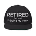 Retired 2026 Hat | Enjoying My Peace Cap | Retirement Gift for Women & Men | Flat Bill Snapback | Vintage Cotton Twill Embroidered Hat