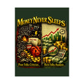 Money Never Sleeps Poster – Finance Illustration Satin Wall Art