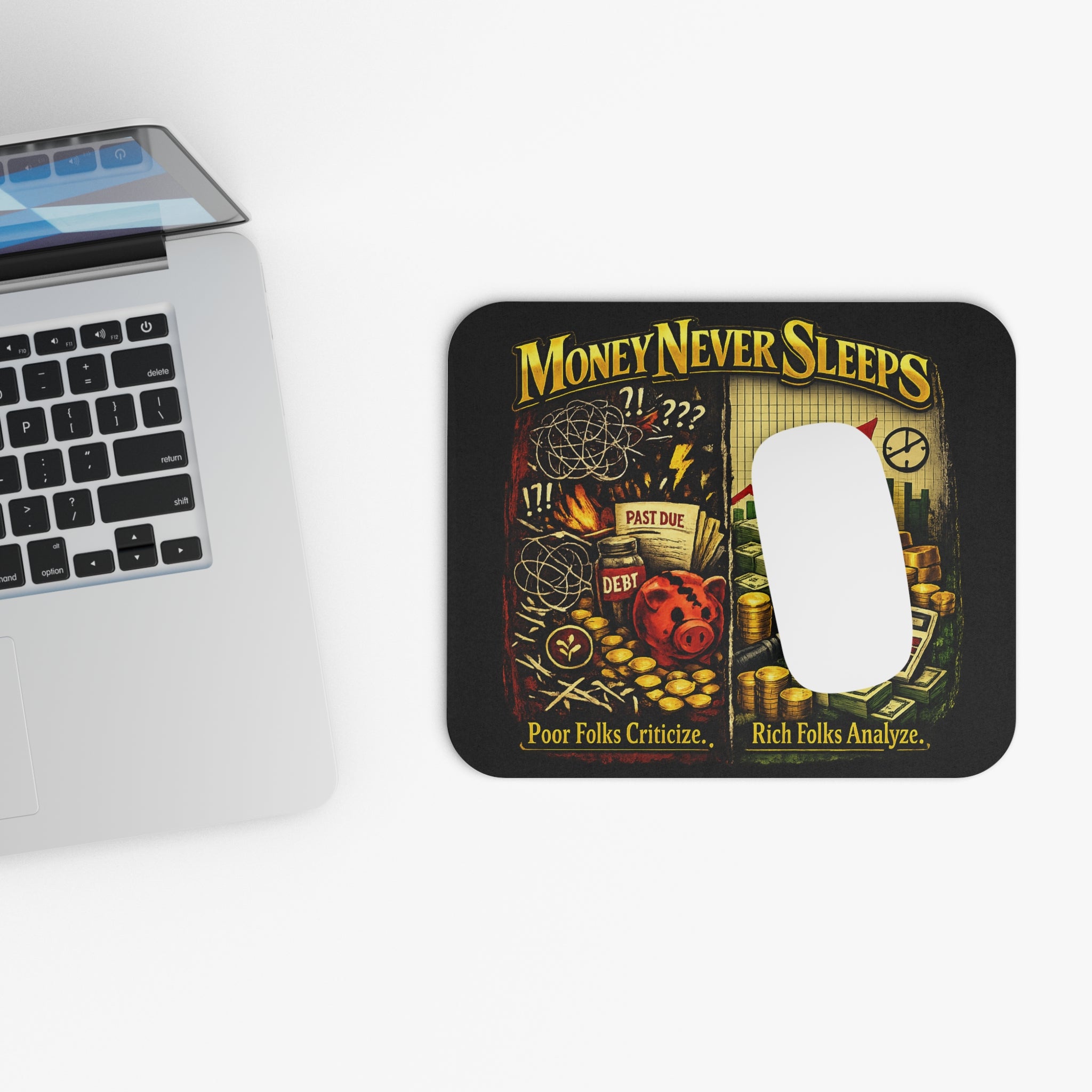 Money Never Sleeps Mouse Pad – Finance Illustration Stock Market Desk Mat