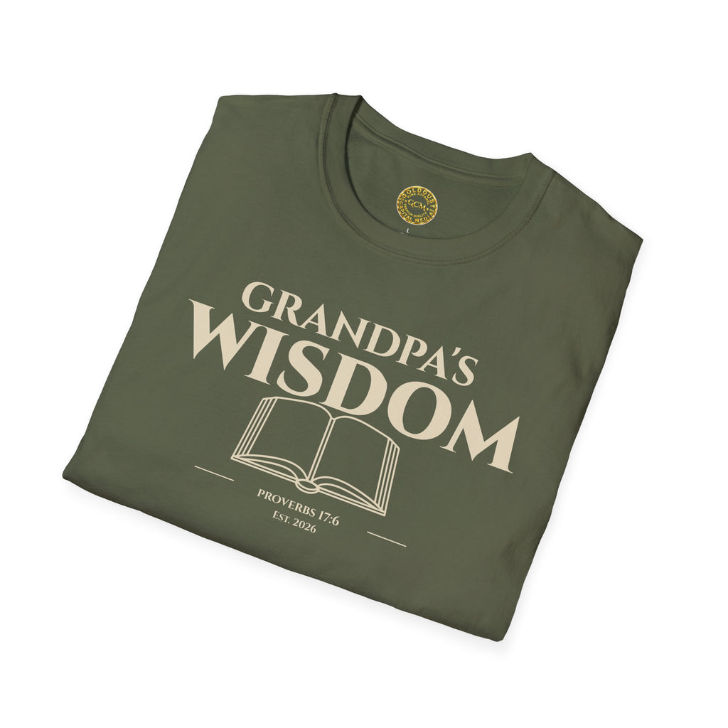 Grandpa's Wisdom T-Shirt — Vintage Book Graphic, Proud Grandpa Gift for Father's Day & Grandparent Celebrations | Proverbs 17:6)