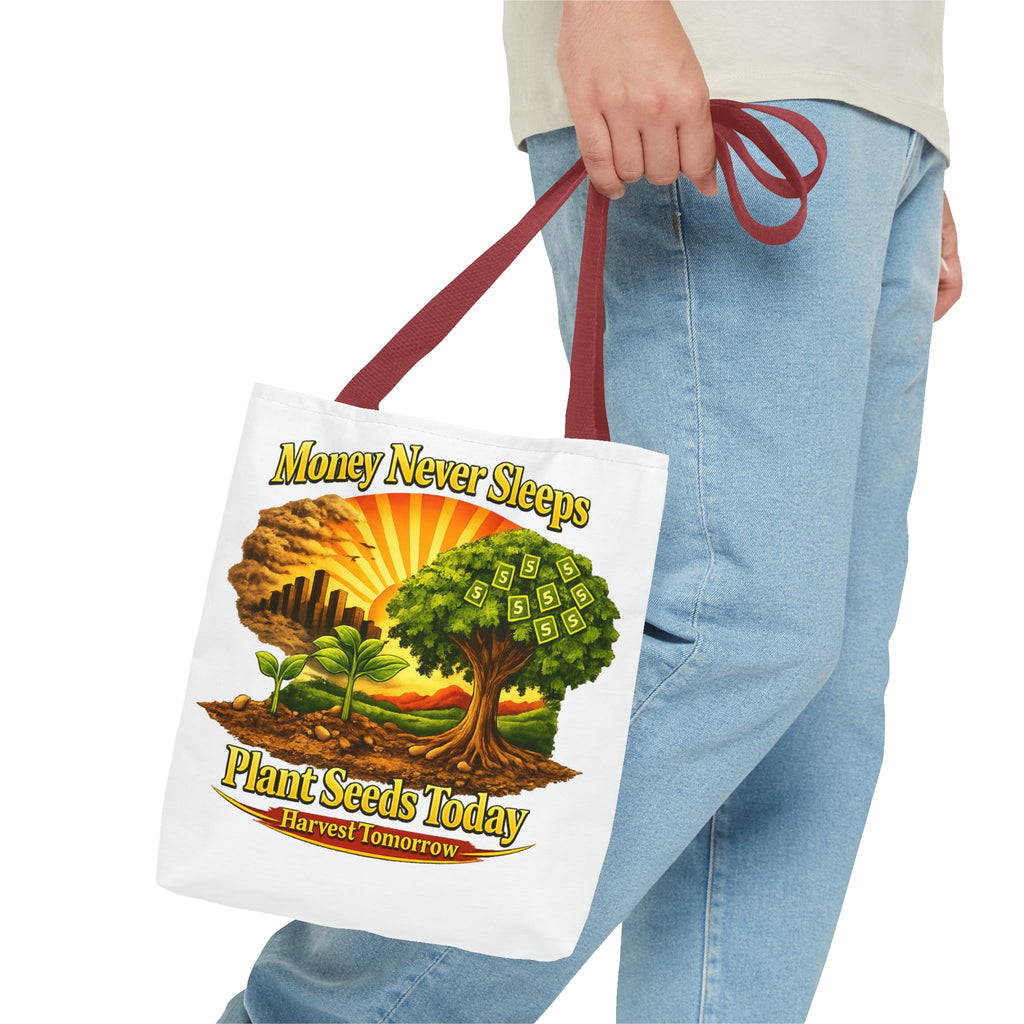 Money Never Sleeps Plant Seeds Today Tote Bag | Money Tree Illustration