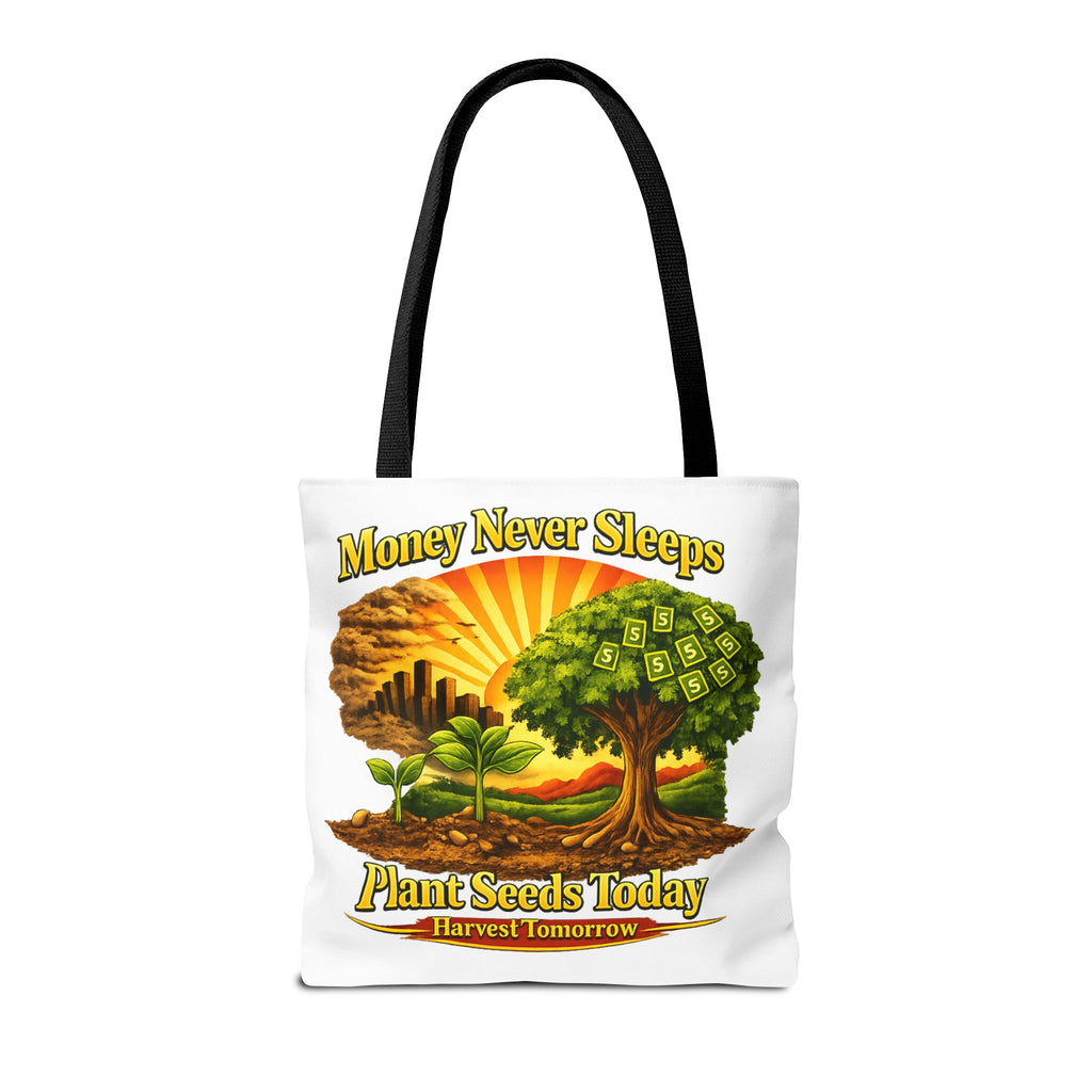 Money Never Sleeps Plant Seeds Today Tote Bag | Money Tree Illustration