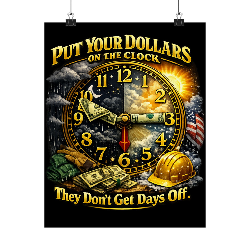 Put Your Dollars On The Clock Poster – Money Never Sleeps Motivational Wall Art
