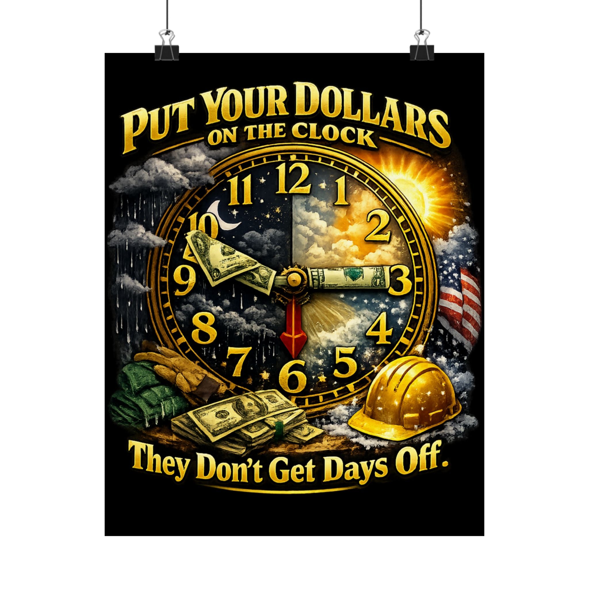Put Your Dollars On The Clock Poster – Money Never Sleeps Motivational Wall Art