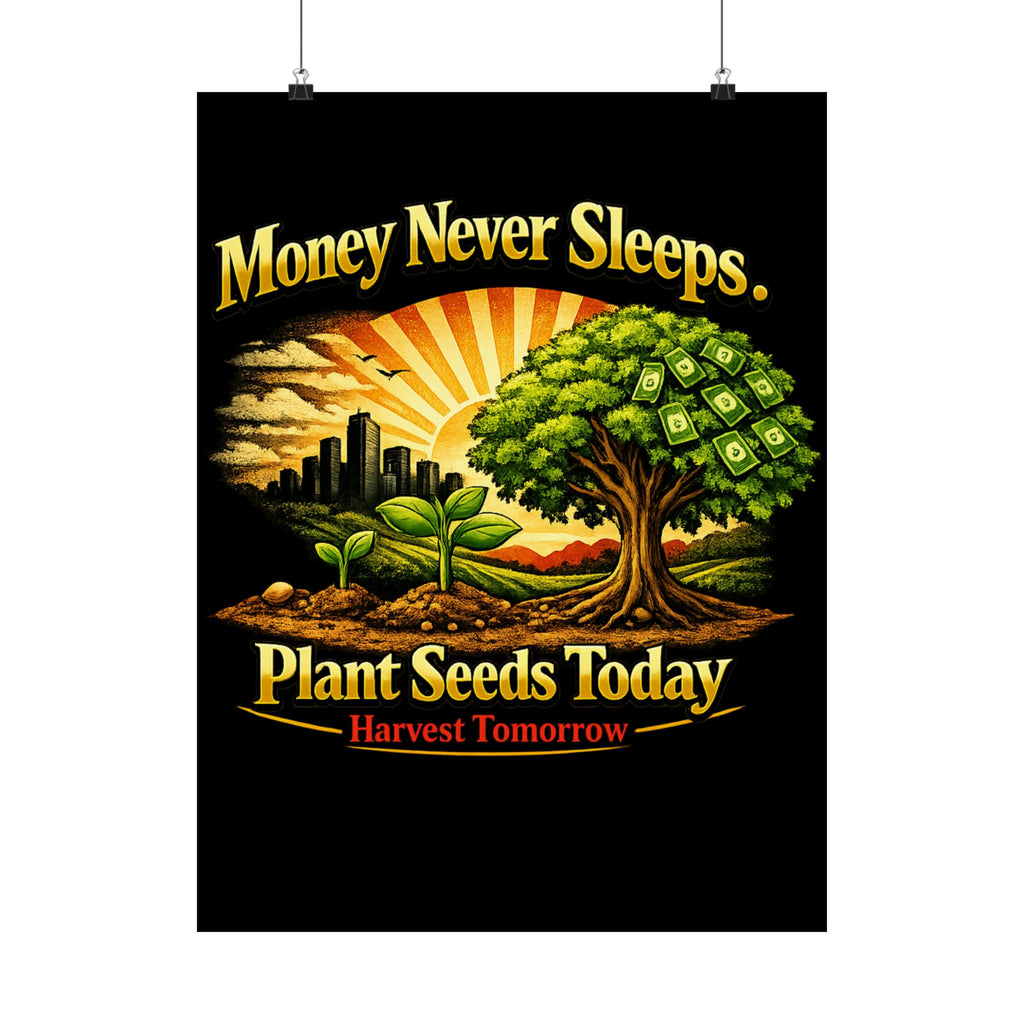 Plant Seeds Today Poster – Money Never Sleeps Growth Mindset Wall Art
