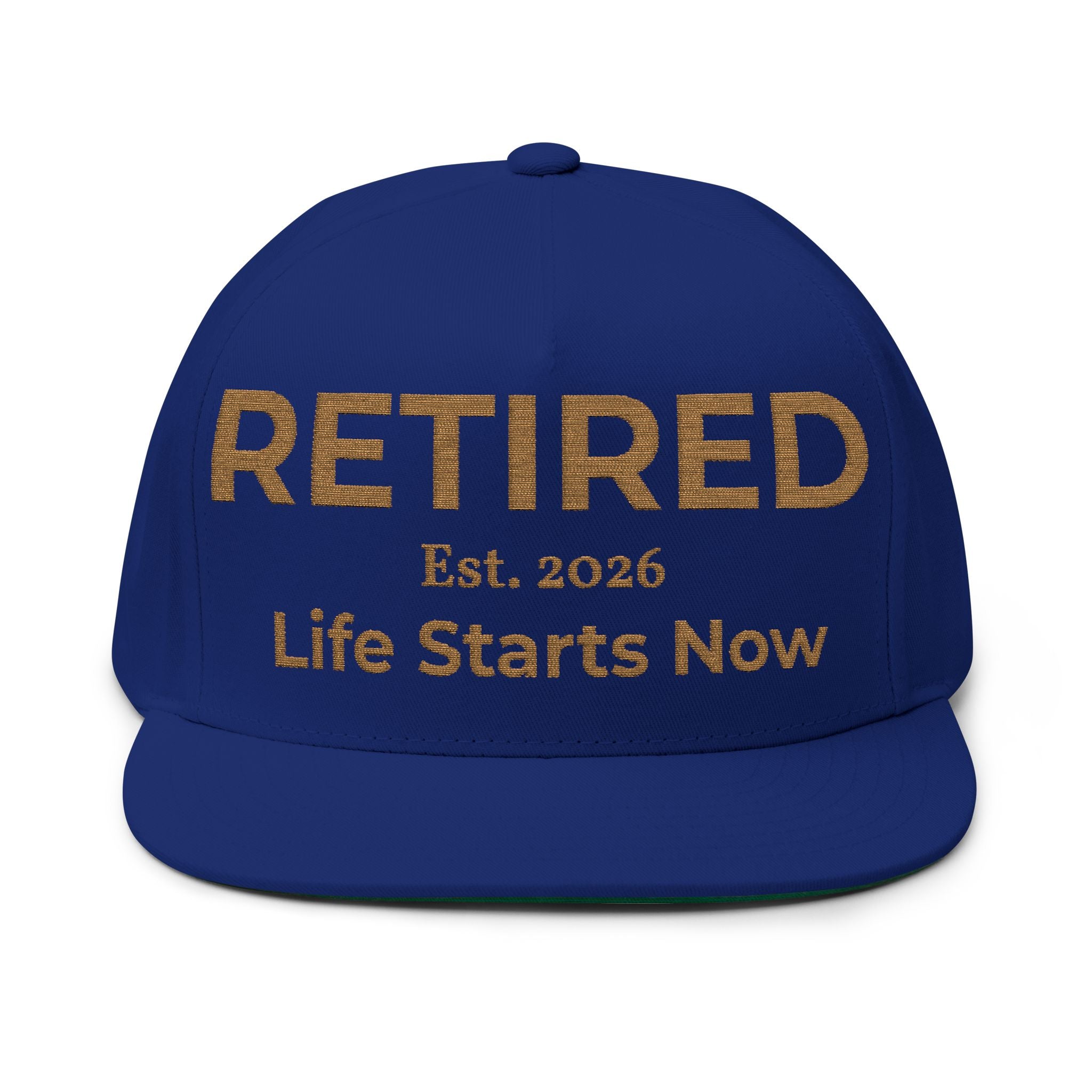 Retired Est. 2026 Life Starts Now Flat Bill Cap | Embroidered Retirement Hat
