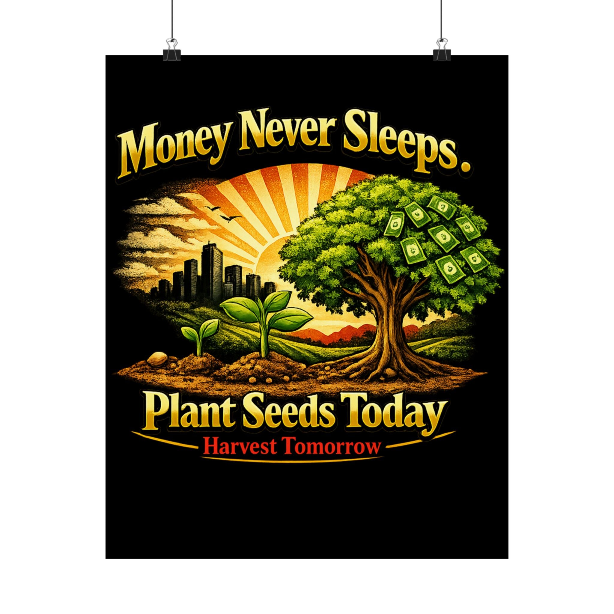 Plant Seeds Today Poster – Money Never Sleeps Growth Mindset Wall Art