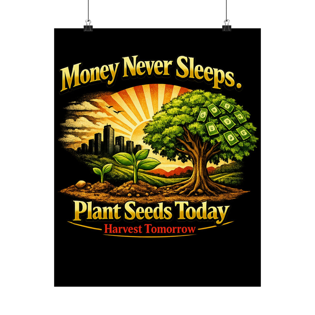 Plant Seeds Today Poster – Money Never Sleeps Growth Mindset Wall Art