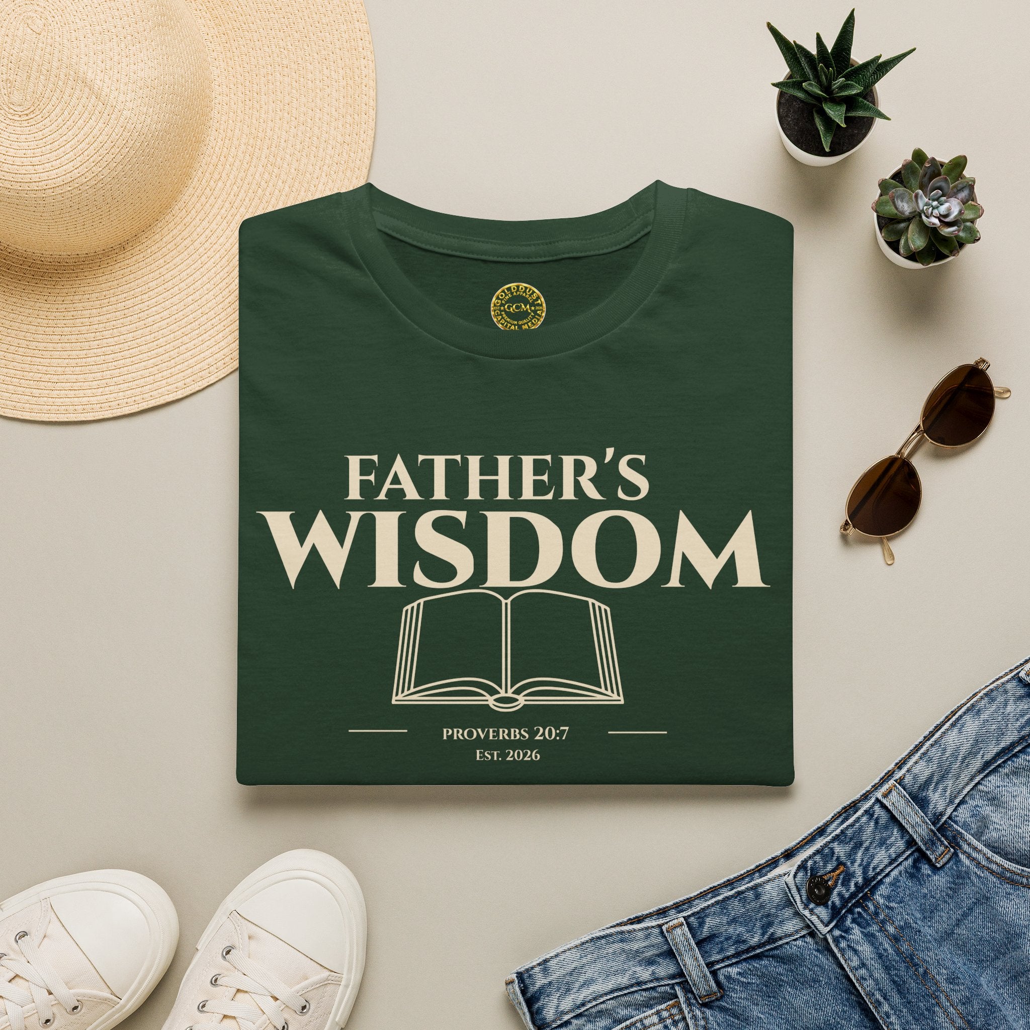 Fathers Wisdom Bible Verse T-Shirt | Proverbs 20:7 Christian Scripture Gift for Dad | Religious Scripture Tee | Godly Legacy Shirt