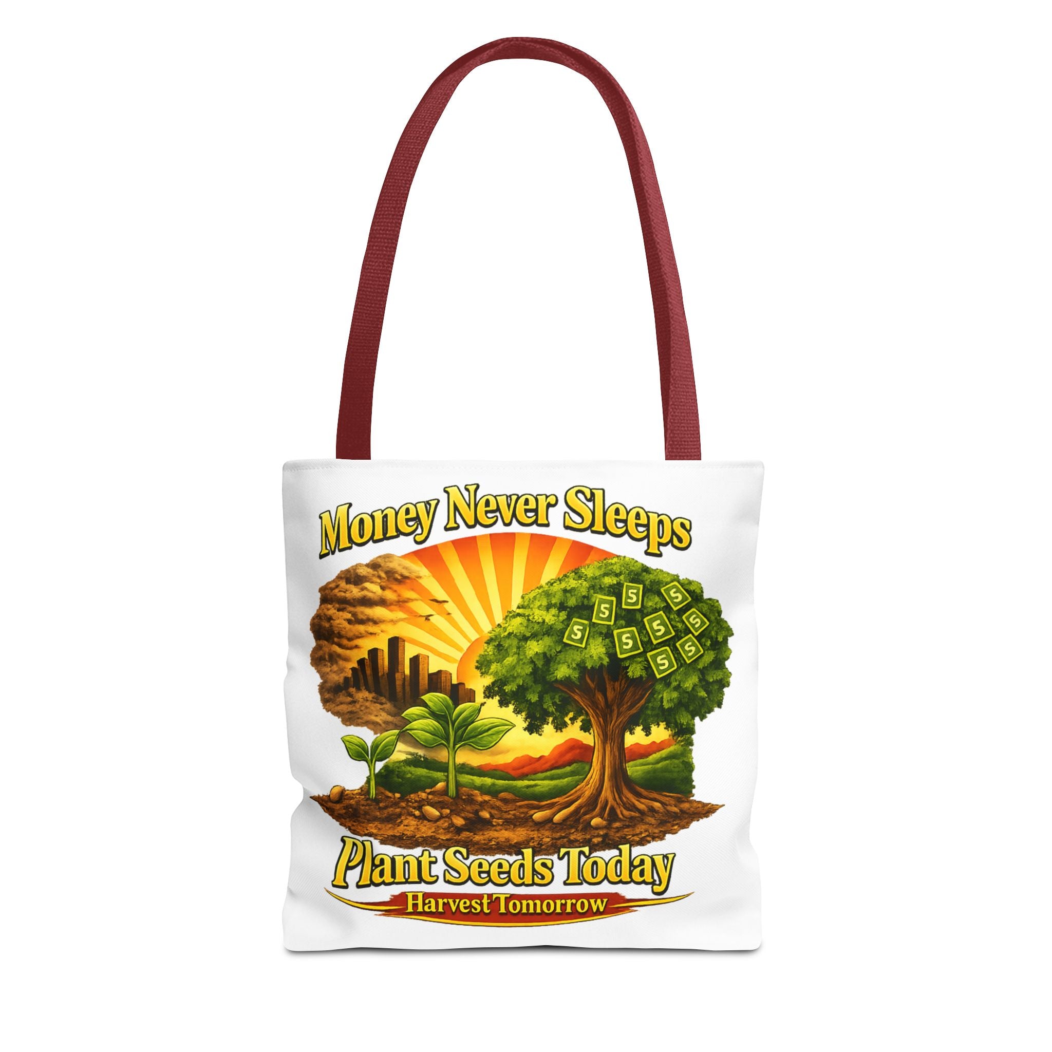 Money Never Sleeps Plant Seeds Today Tote Bag | Money Tree Illustration