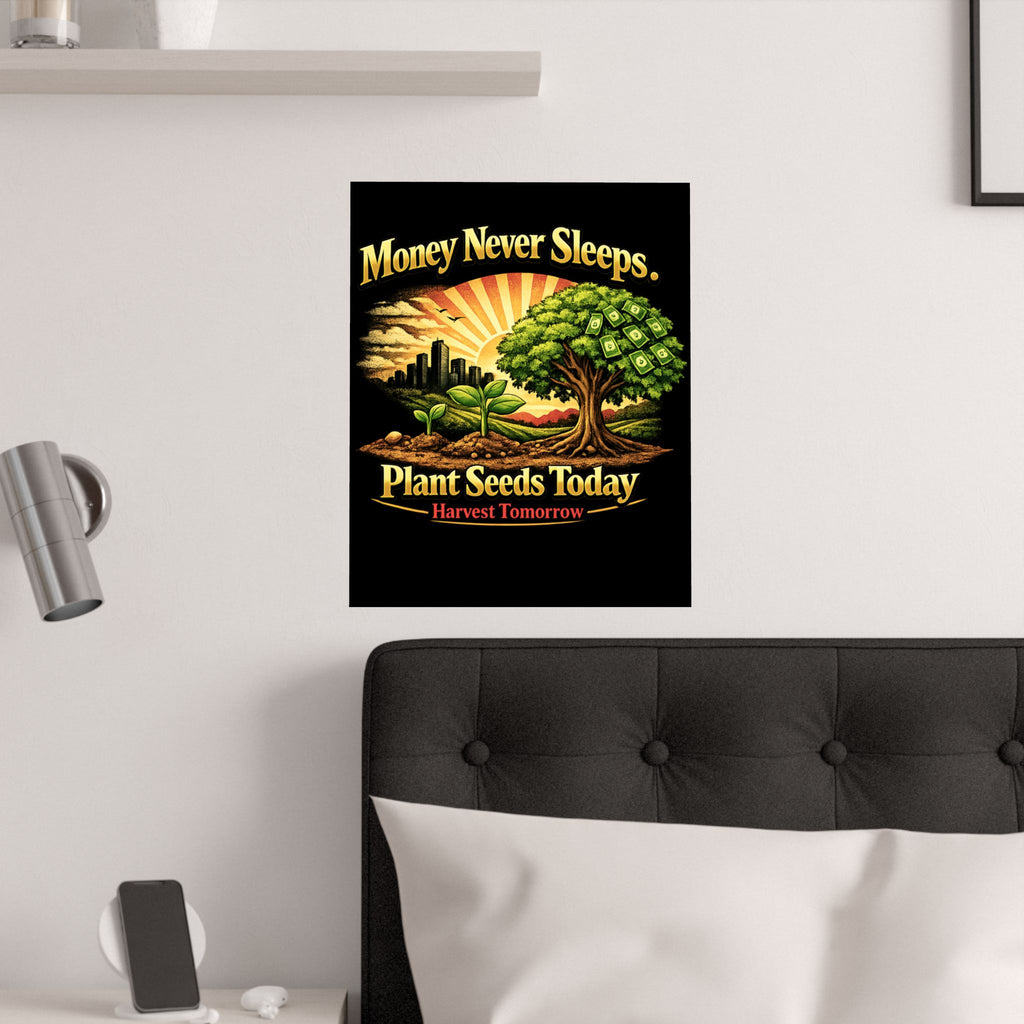 Plant Seeds Today Poster – Money Never Sleeps Growth Mindset Wall Art