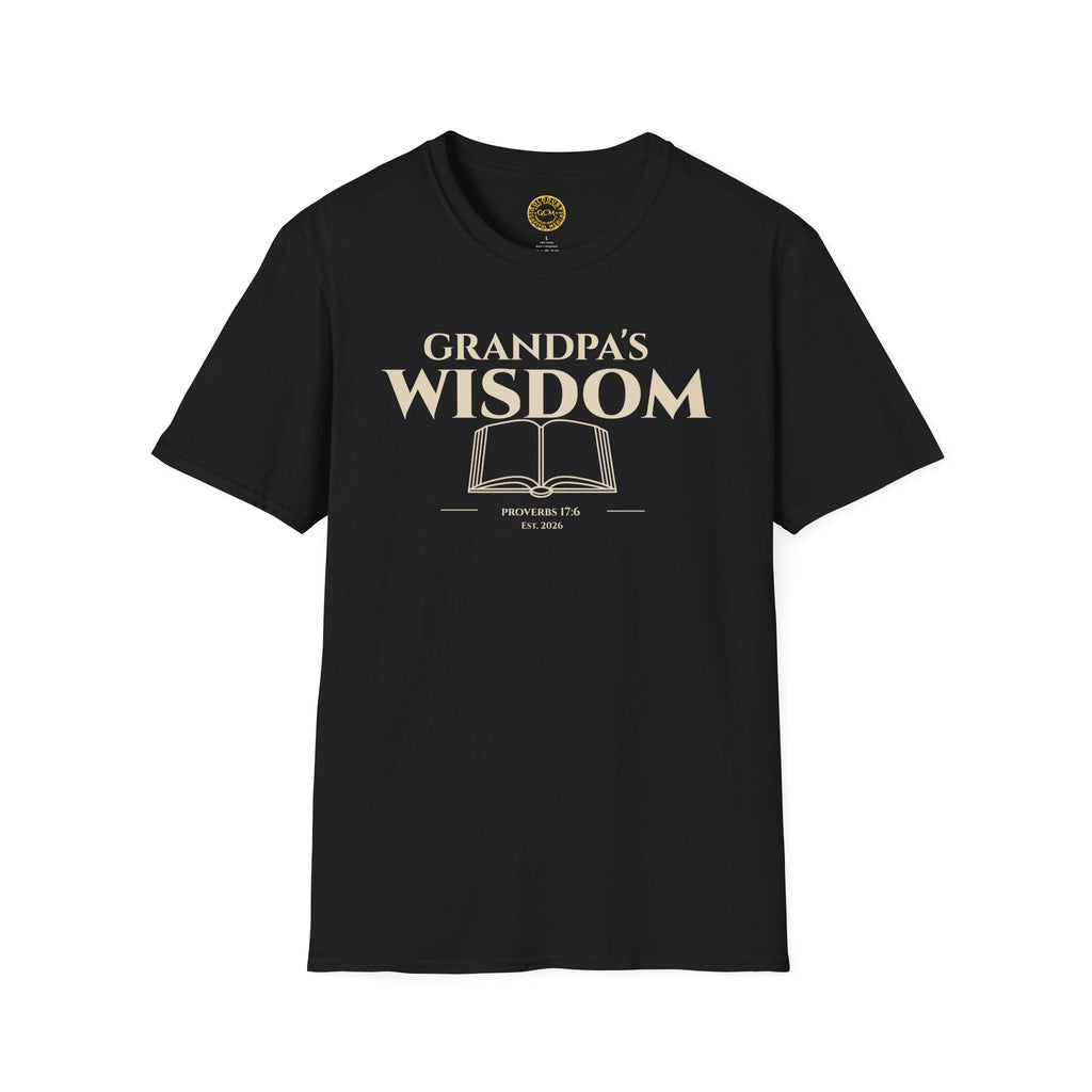 Grandpa's Wisdom T-Shirt — Vintage Book Graphic, Proud Grandpa Gift for Father's Day & Grandparent Celebrations | Proverbs 17:6)