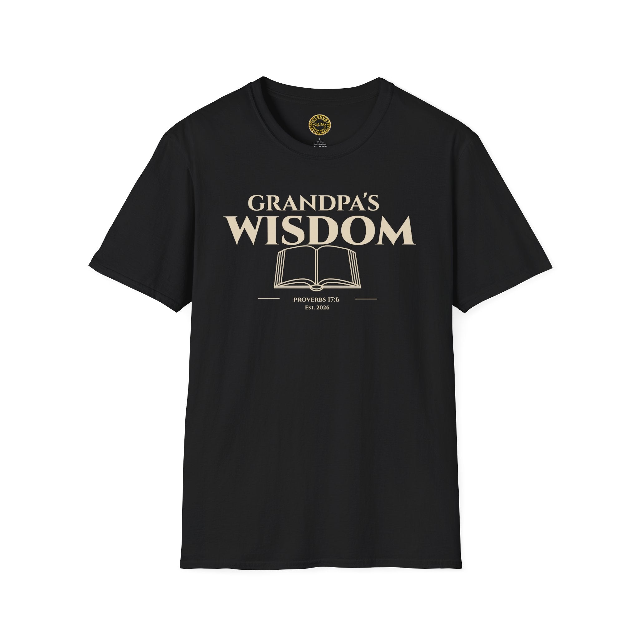 Grandpa's Wisdom T-Shirt — Vintage Book Graphic, Proud Grandpa Gift for Father's Day & Grandparent Celebrations | Proverbs 17:6)