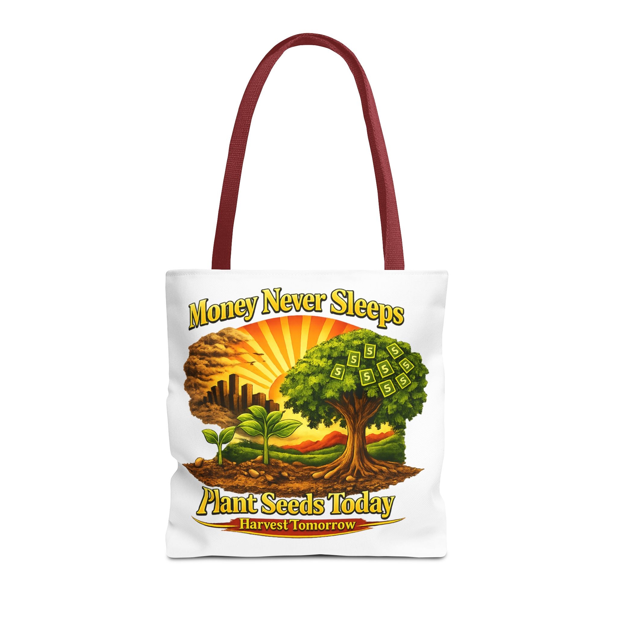 Money Never Sleeps Plant Seeds Today Tote Bag | Money Tree Illustration