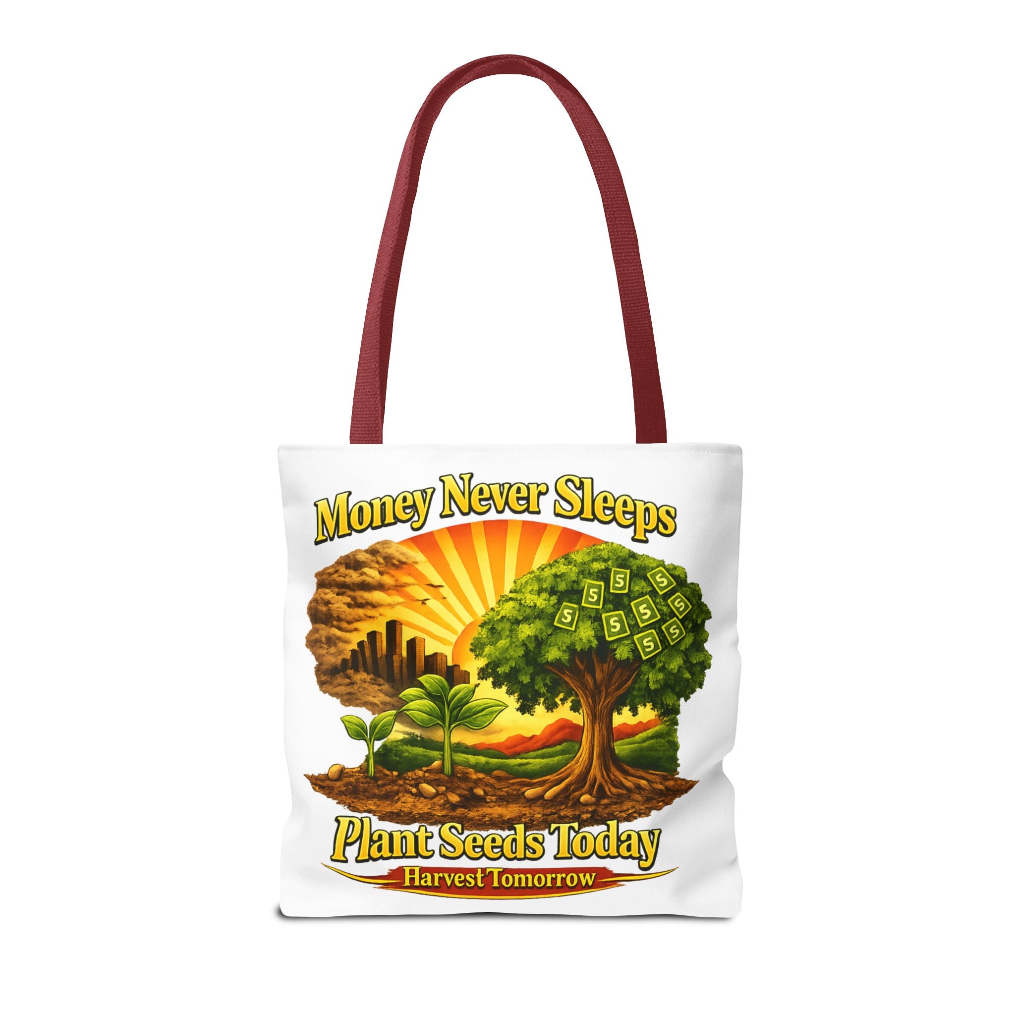 Money Never Sleeps Plant Seeds Today Tote Bag | Money Tree Illustration