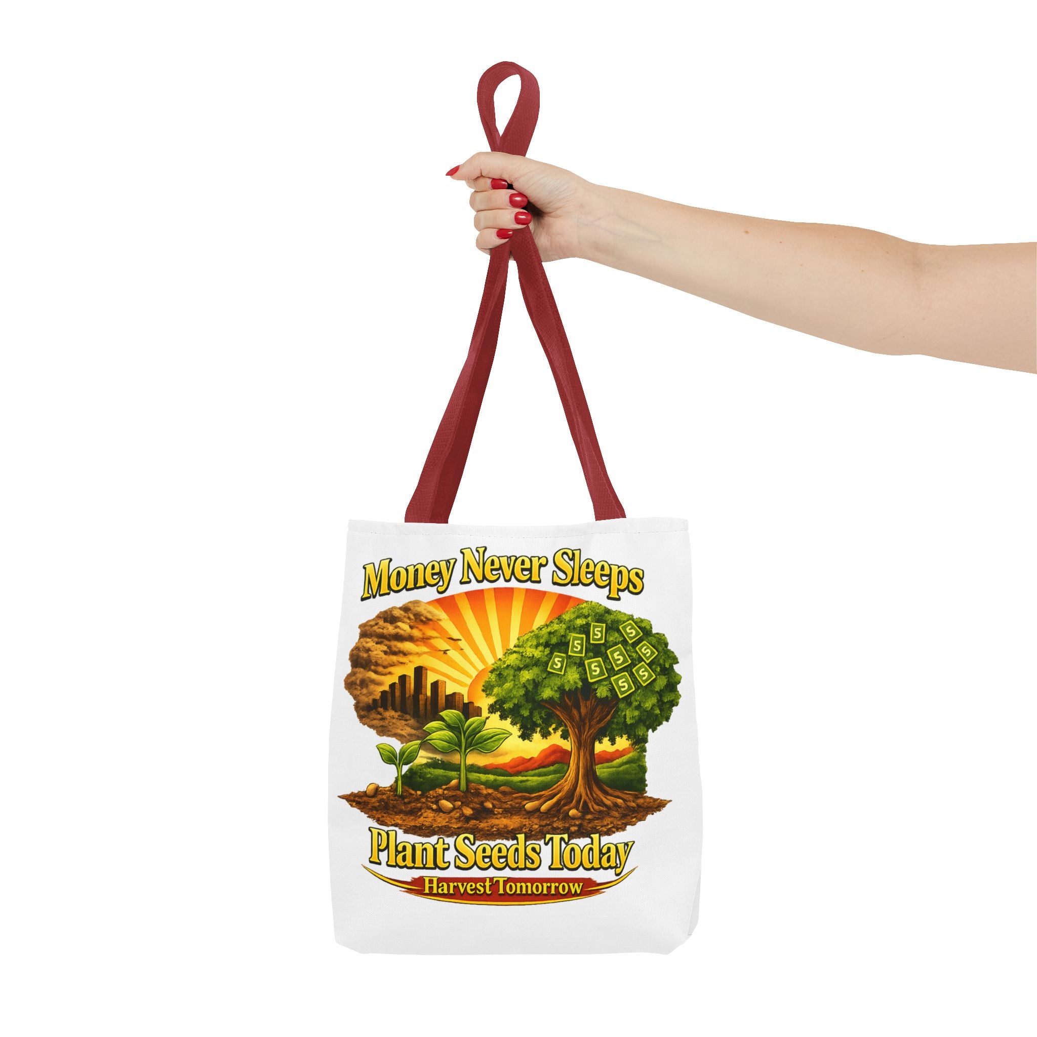 Money Never Sleeps Plant Seeds Today Tote Bag | Money Tree Illustration