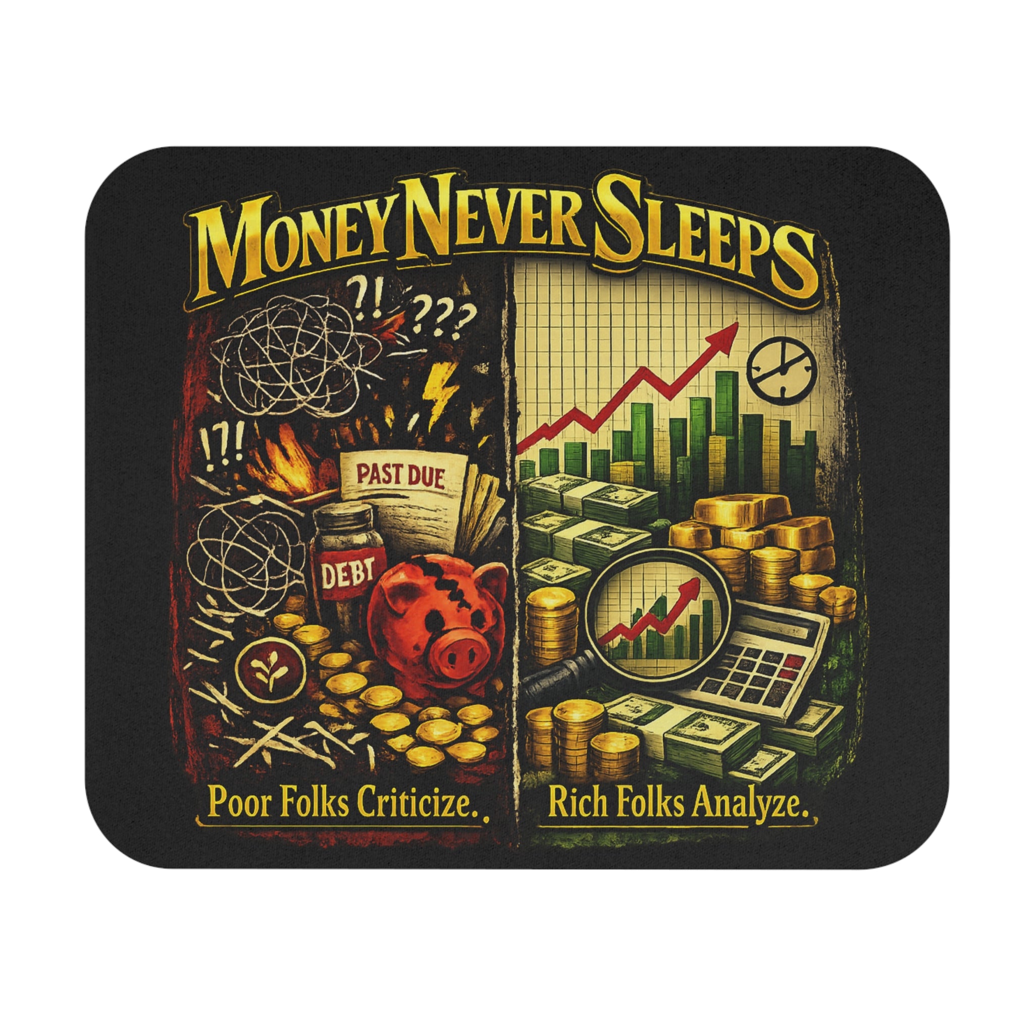 Money Never Sleeps Mouse Pad – Finance Illustration Stock Market Desk Mat