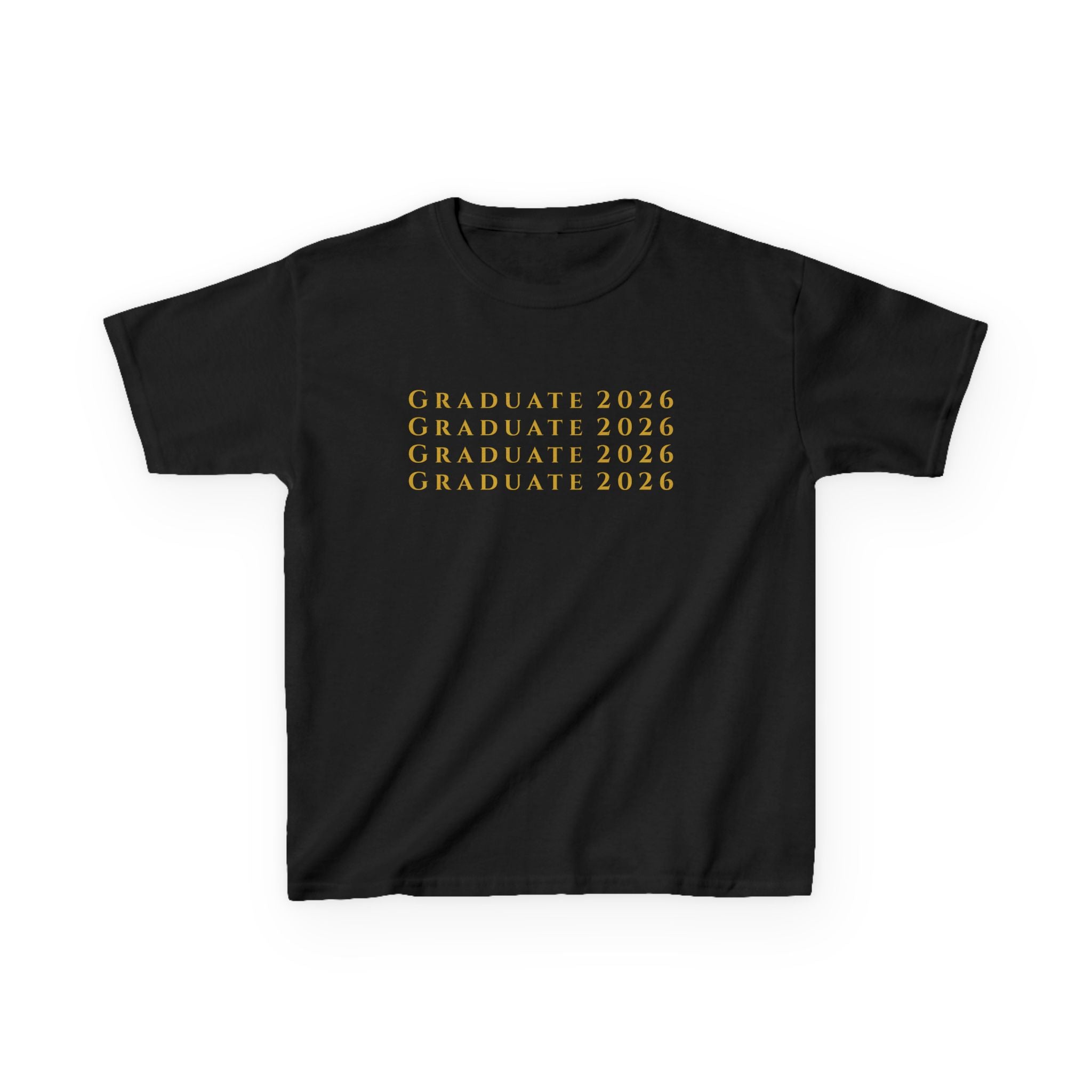 Graduate 2026 Kids Tee | Minimalist Repeating Gold Text, Graduation Shirt, Class of 2026