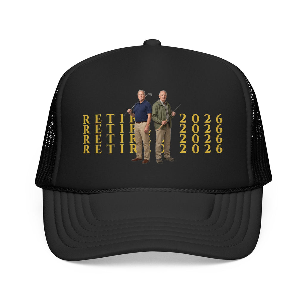 Retired 2026 Foam Personalized Image Trucker Hat | Retirement Year, Two Men Illustration