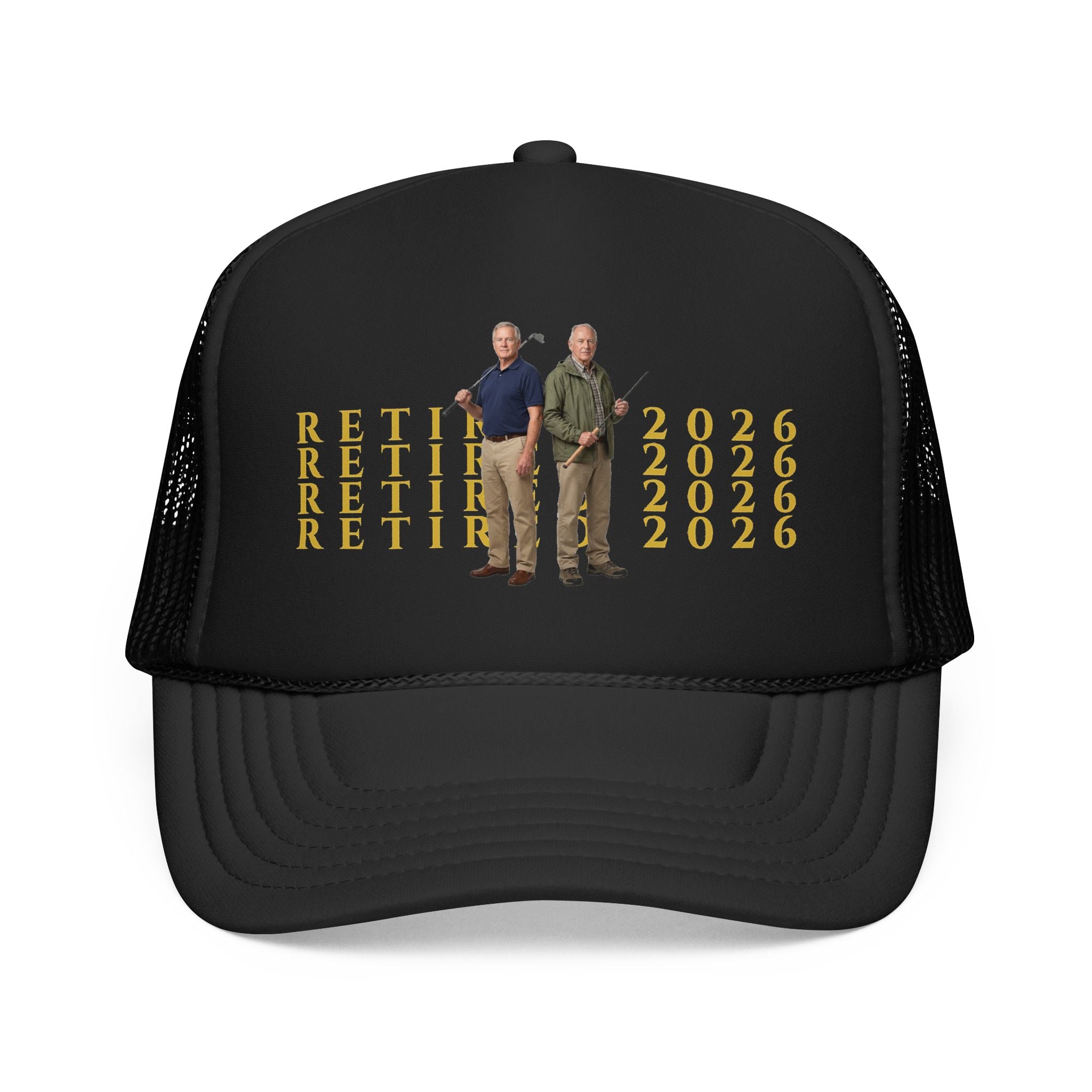 Retired 2026 Foam Personalized Image Trucker Hat | Retirement Year, Two Men Illustration