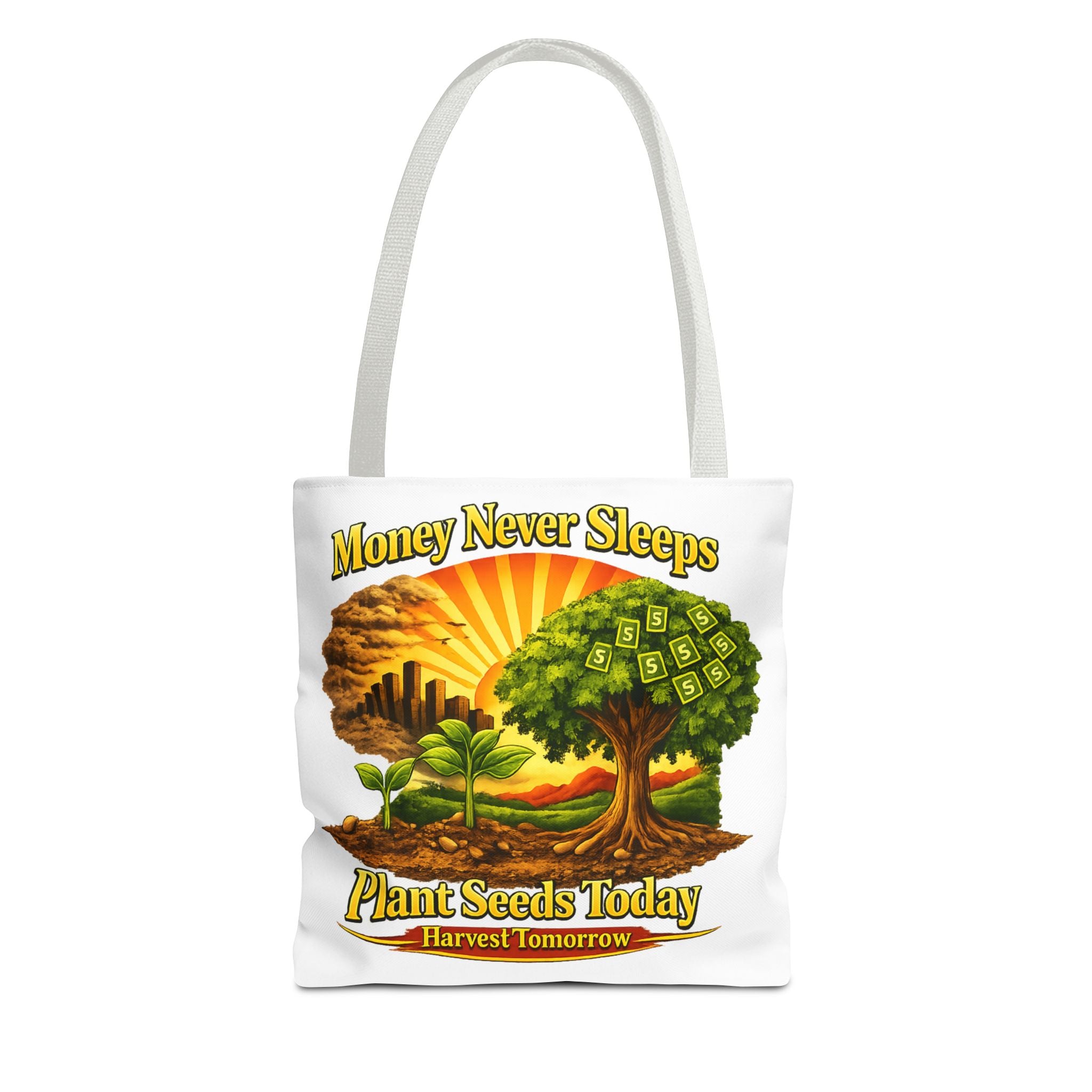 Money Never Sleeps Plant Seeds Today Tote Bag | Money Tree Illustration