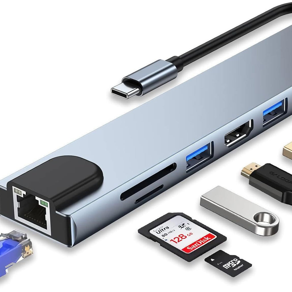 Type-C 8-in-1 Docking Station – USB Hub with Ethernet, Card Reader & 5Gbps Transfer, Plug & Play