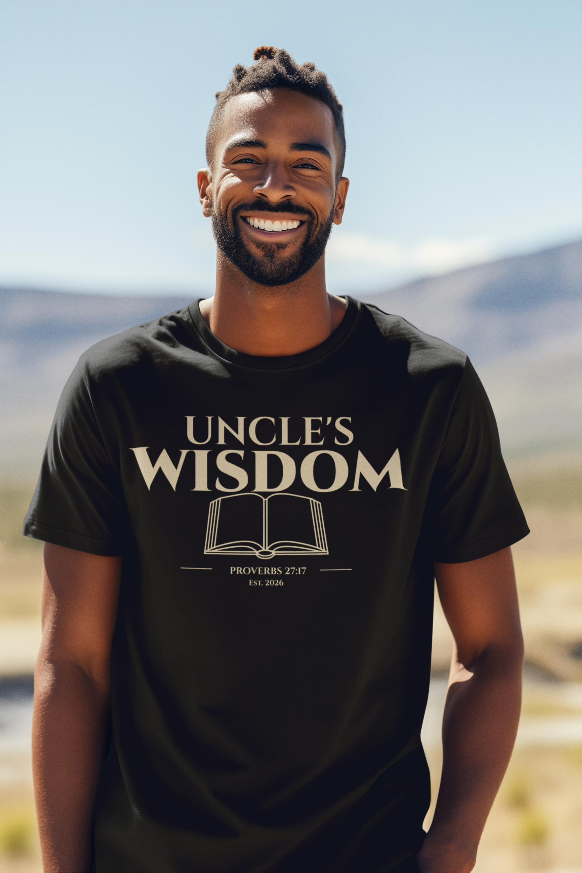 Uncle Wisdom Bible Verse T-Shirt | Christian Gift | Religious Men's Tee | Faith Based Mentorship Apparel | Godly Uncle Gift | Proverbs 27:17 Bible Verse